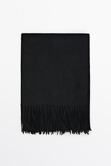 Wool blend scarf with fringing — BLACK 1