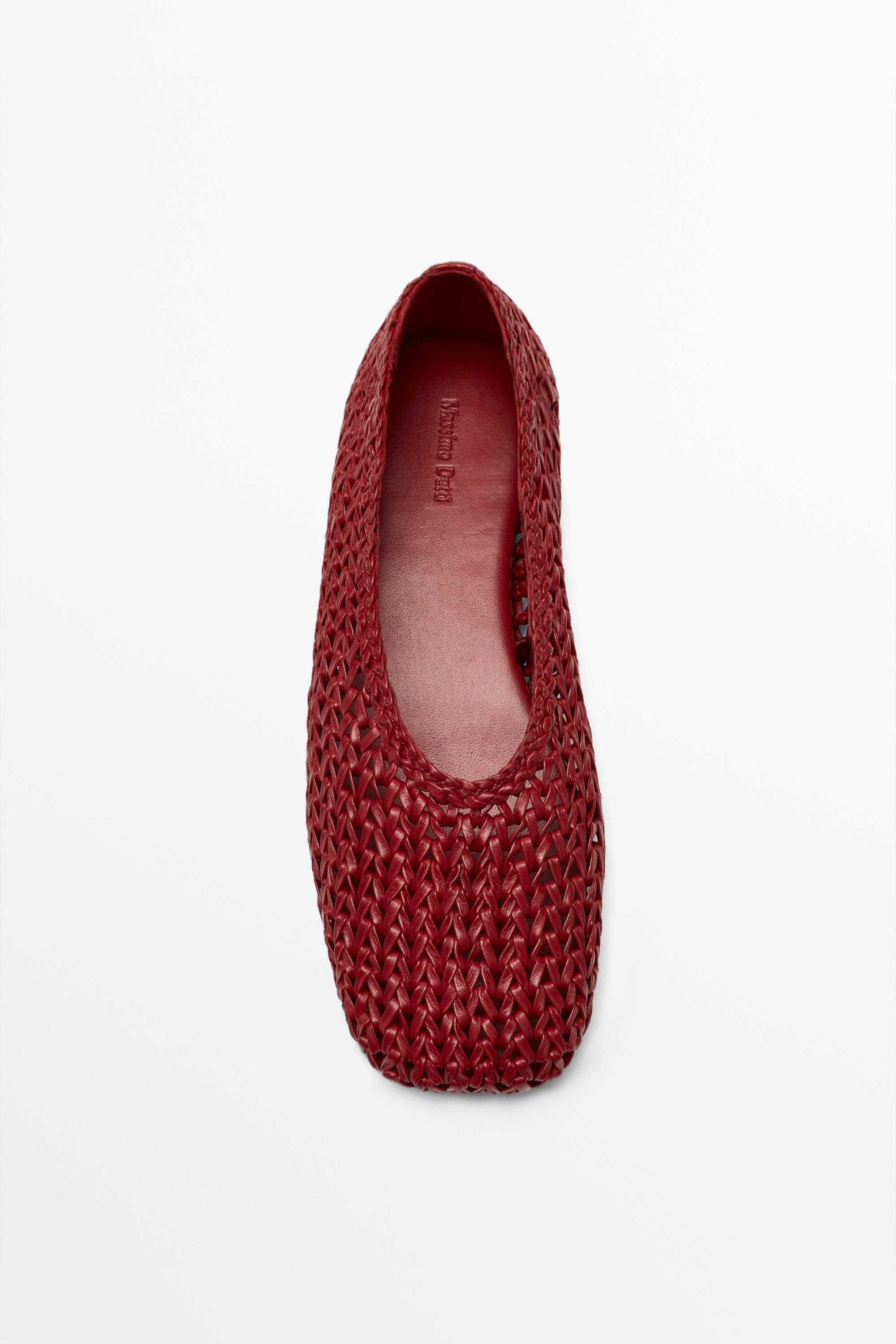 Braided leather ballet flat — RED