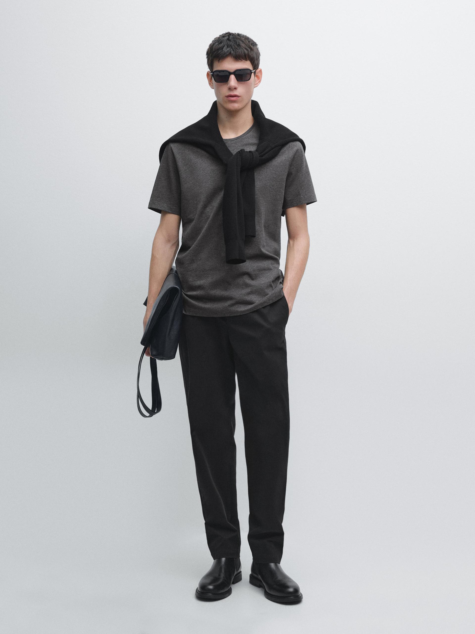 Maglietta Mélange A Maniche Corte - Grigio Mélange - Xxl - Massimo Dutti - Maschile