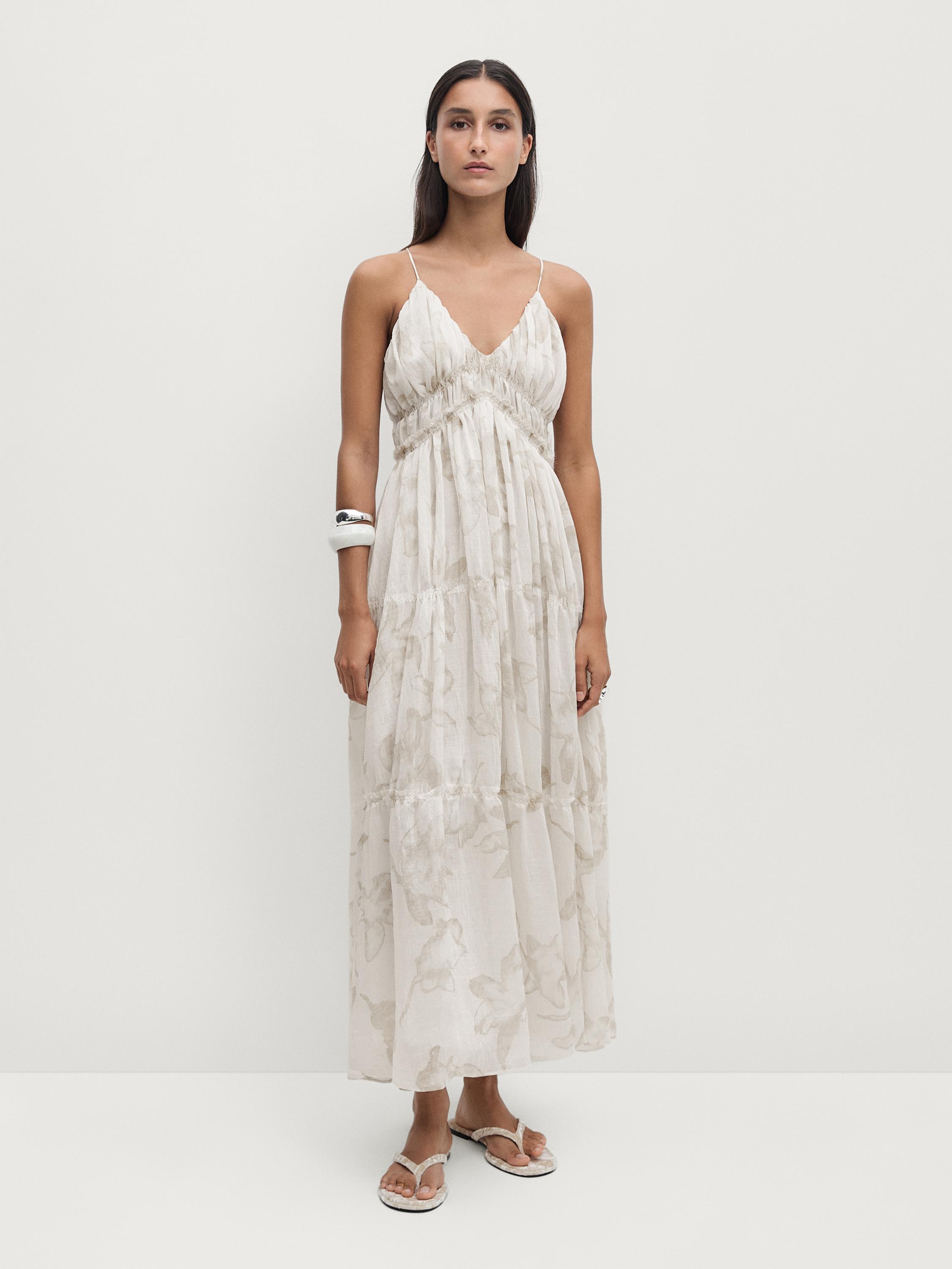 Midi dress with ruffled straps