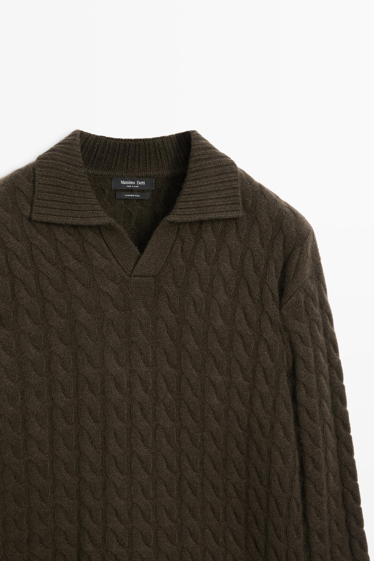 Cable-knit cashmere polo sweater — GREEN