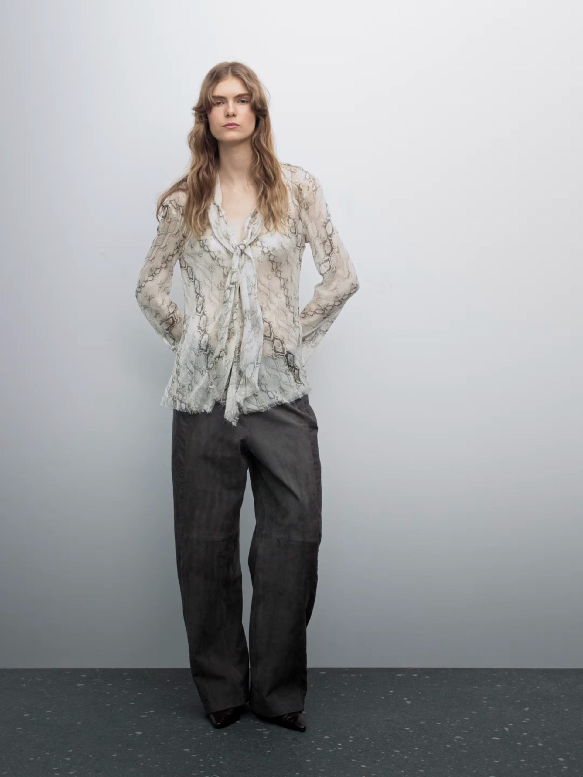 Flowing animal print scarf shirt