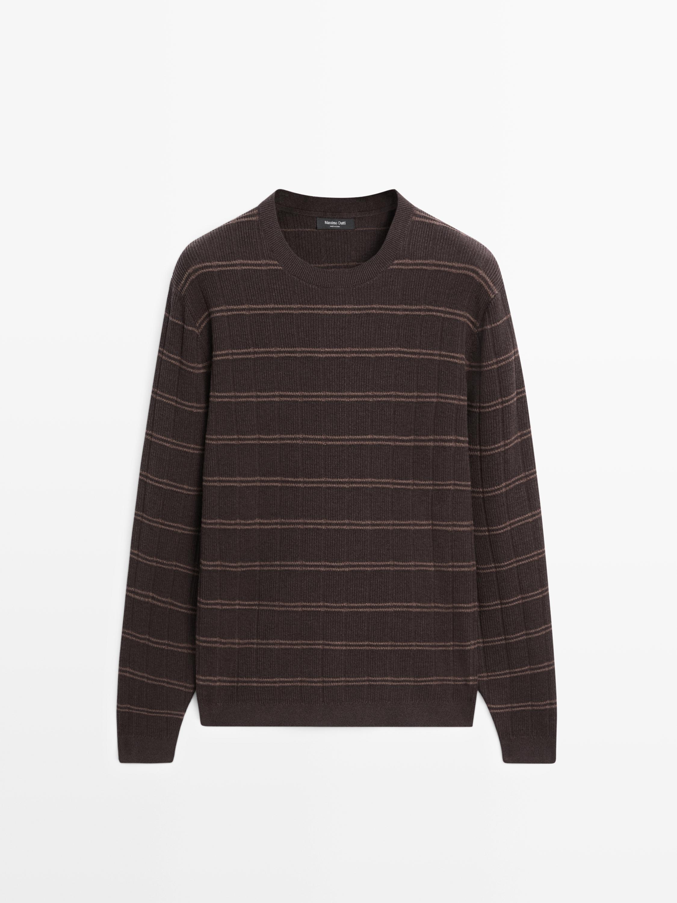 Çizgili bisiklet yaka triko kazak