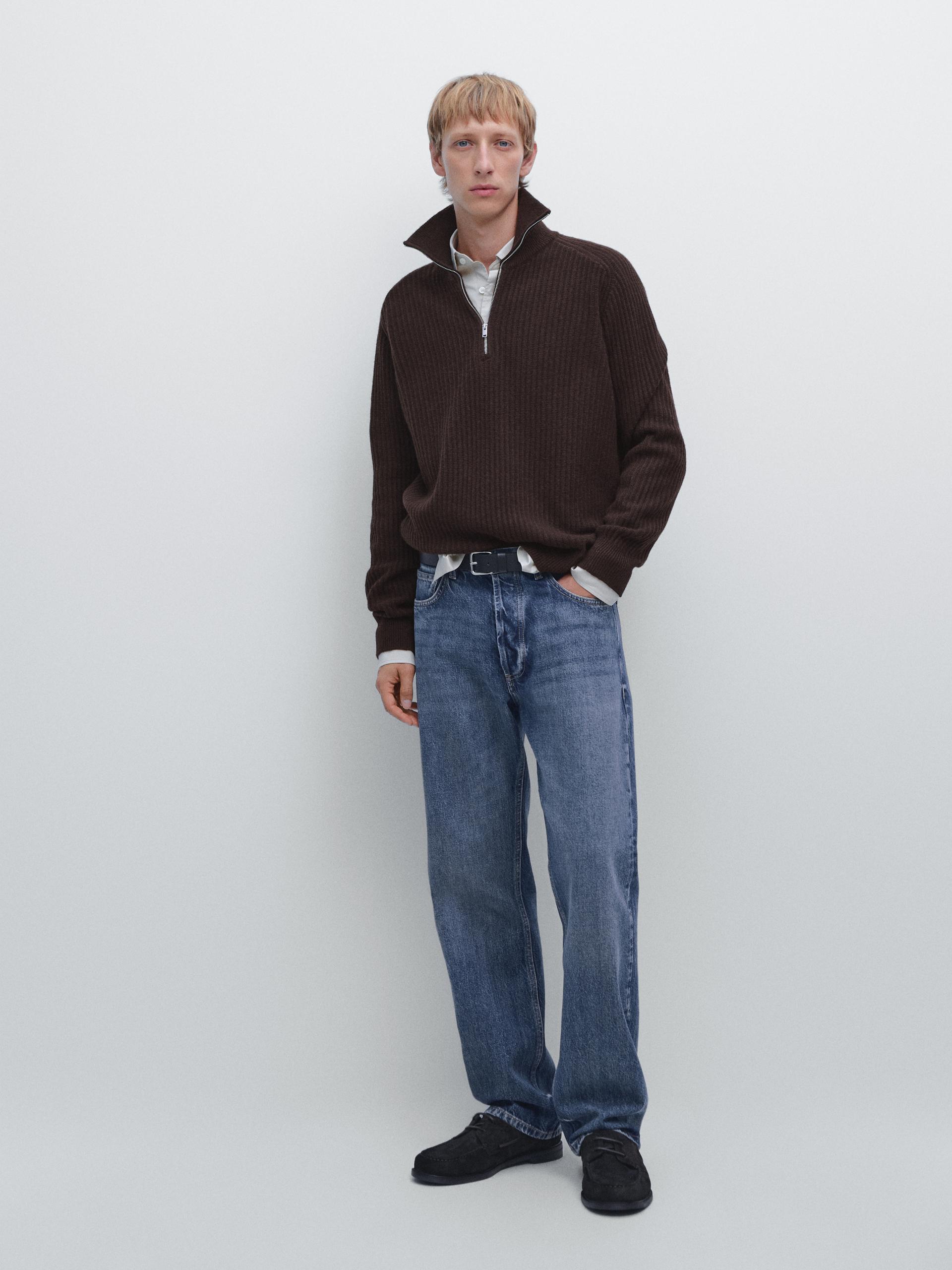 Jersey Cuello Alto Cremallera Mezcla Lana - Granate - S - Massimo Dutti - Hombre