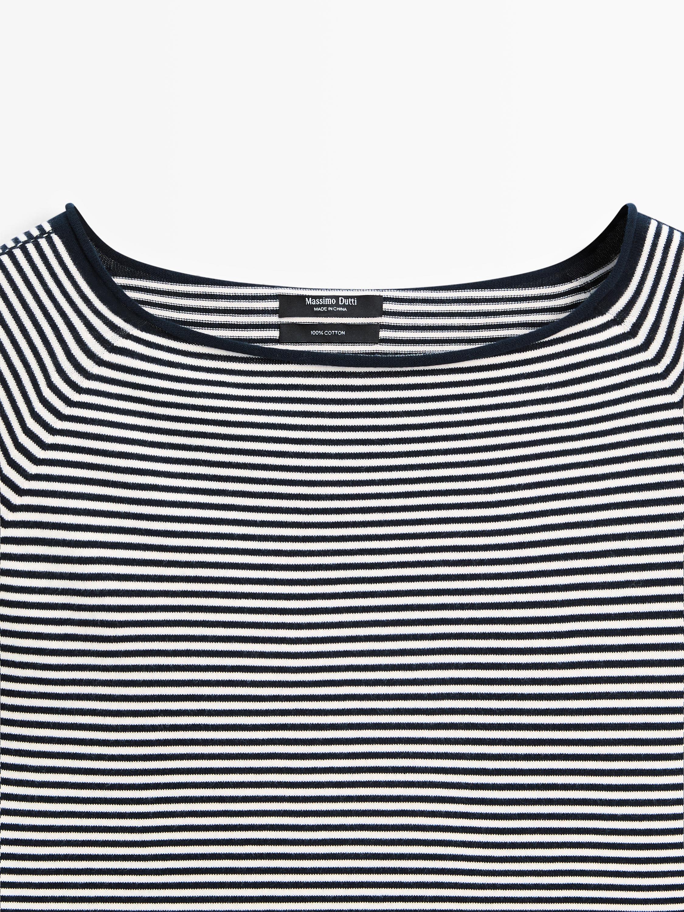 100% cotton striped knit sweater — NAVY BLUE