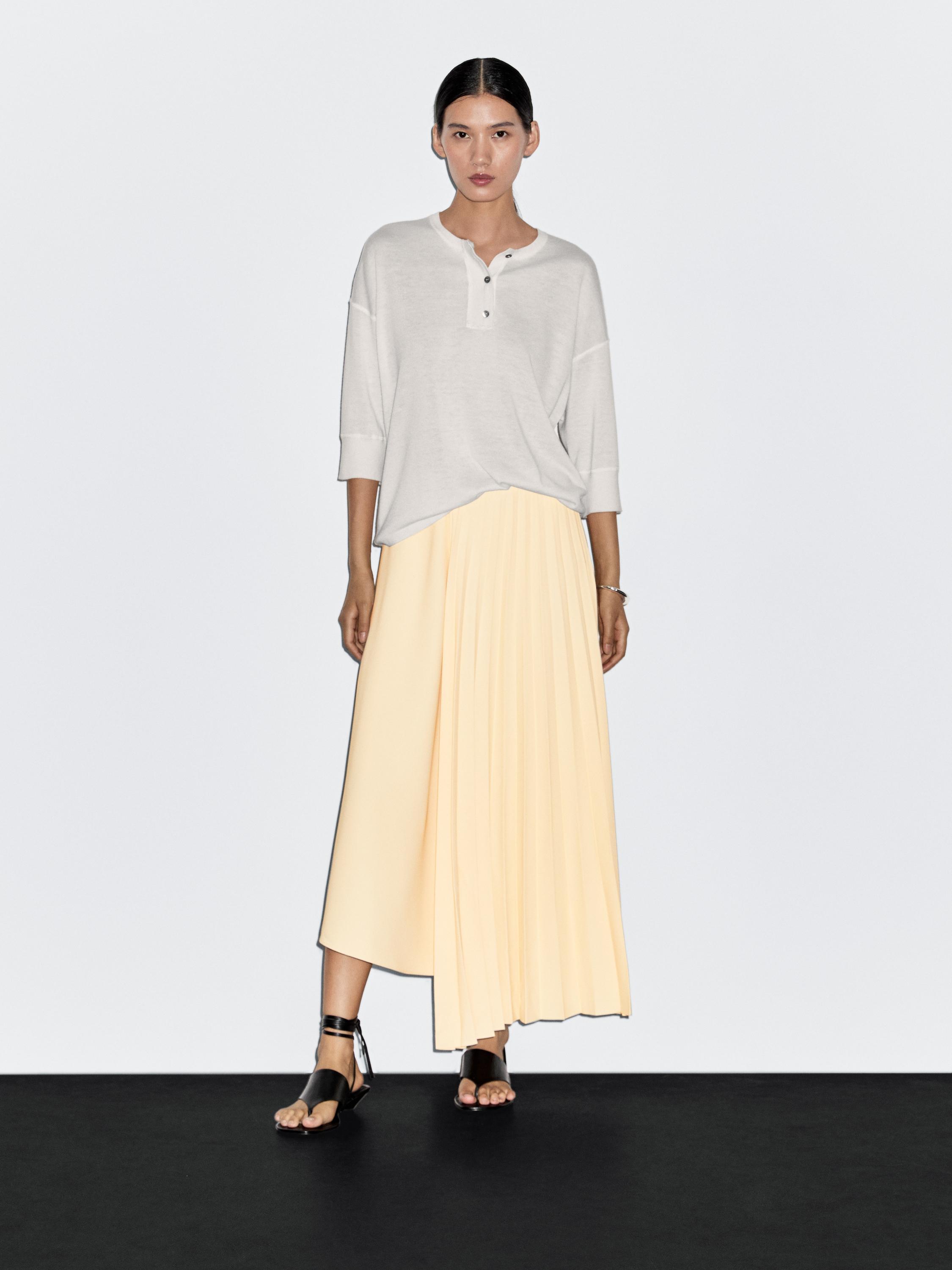 Denim midi skirt with plank detail