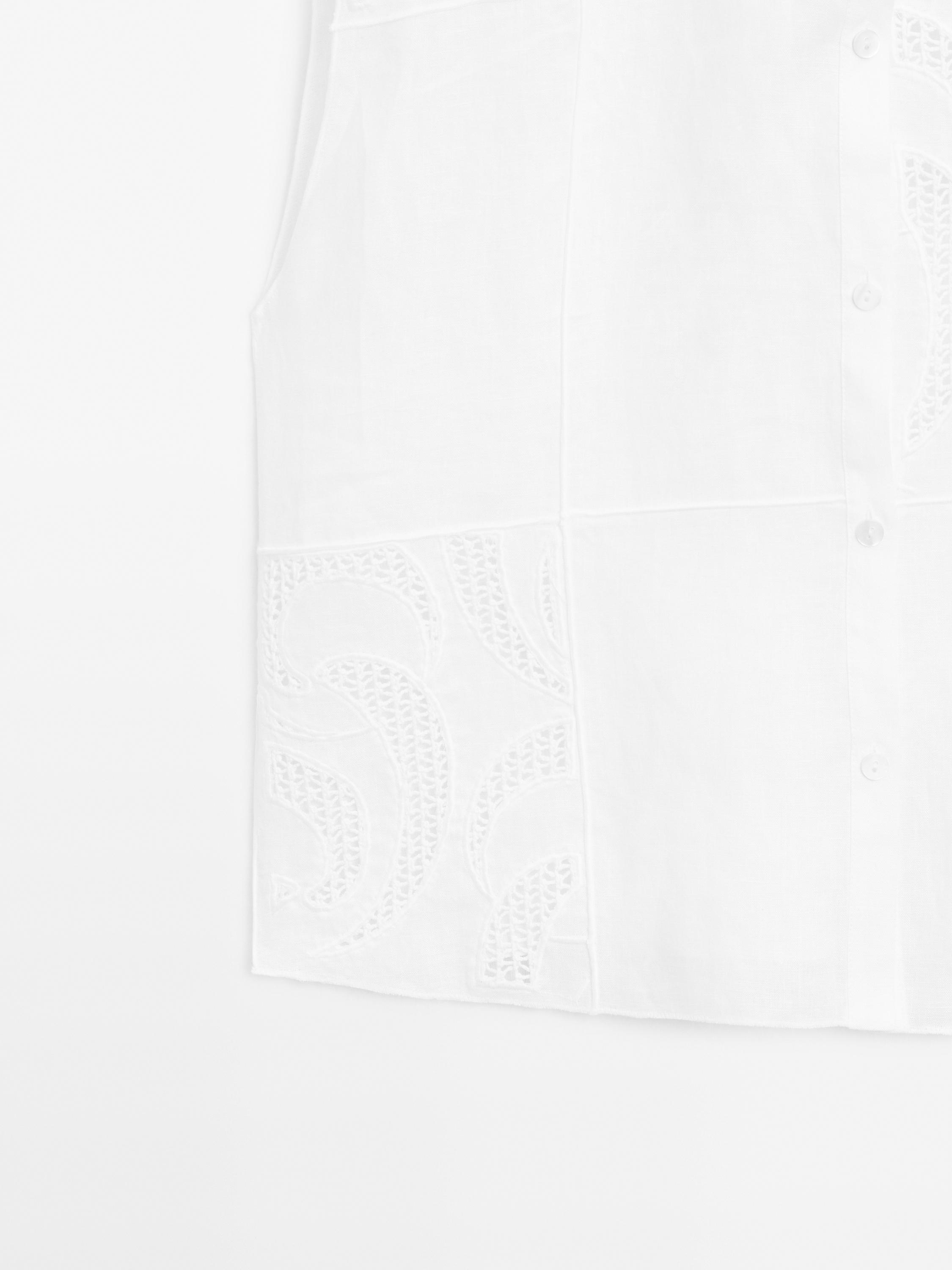 Linen blend crochet detail blouse