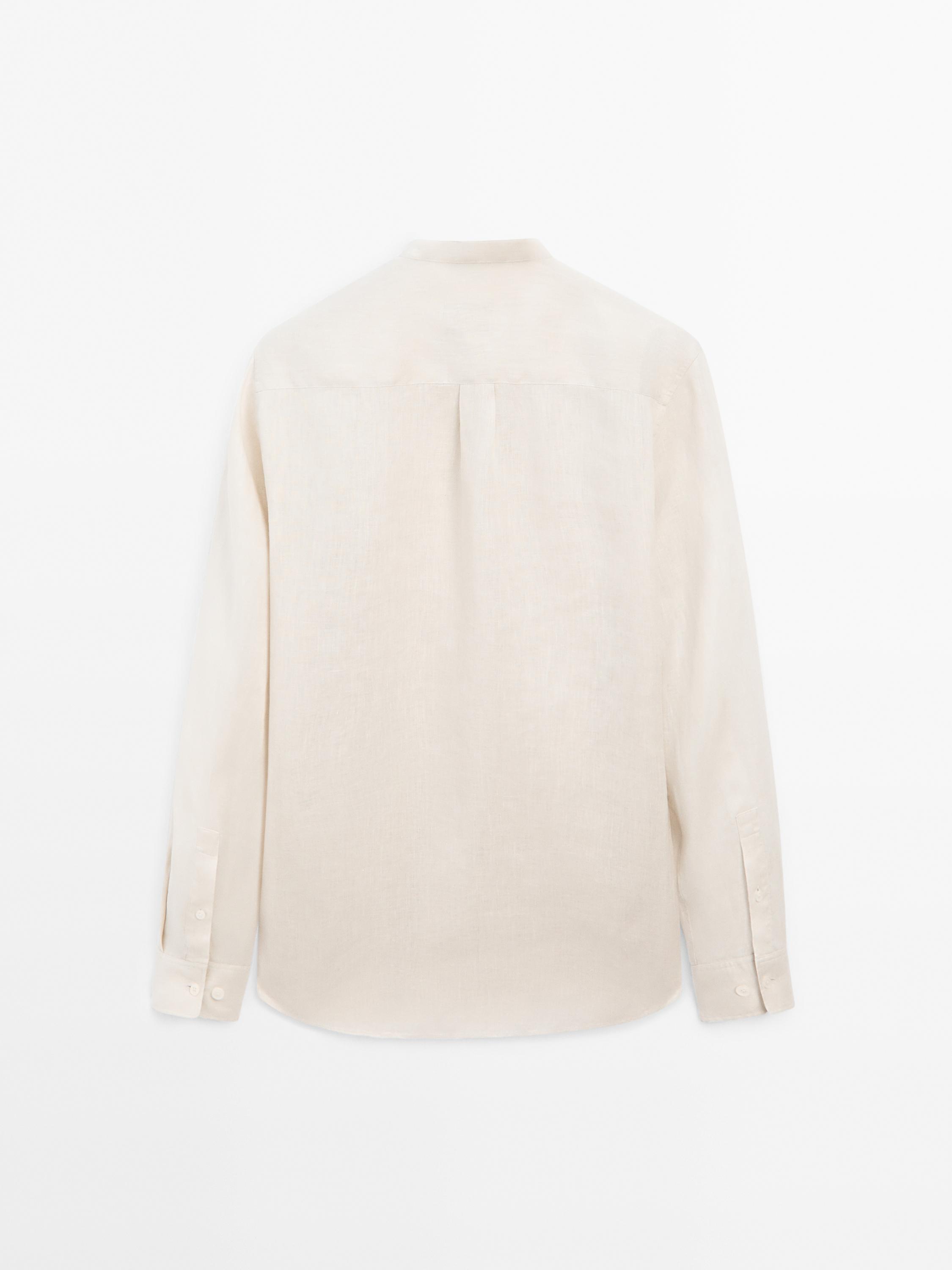 100% linen regular fit stand-up collar shirt