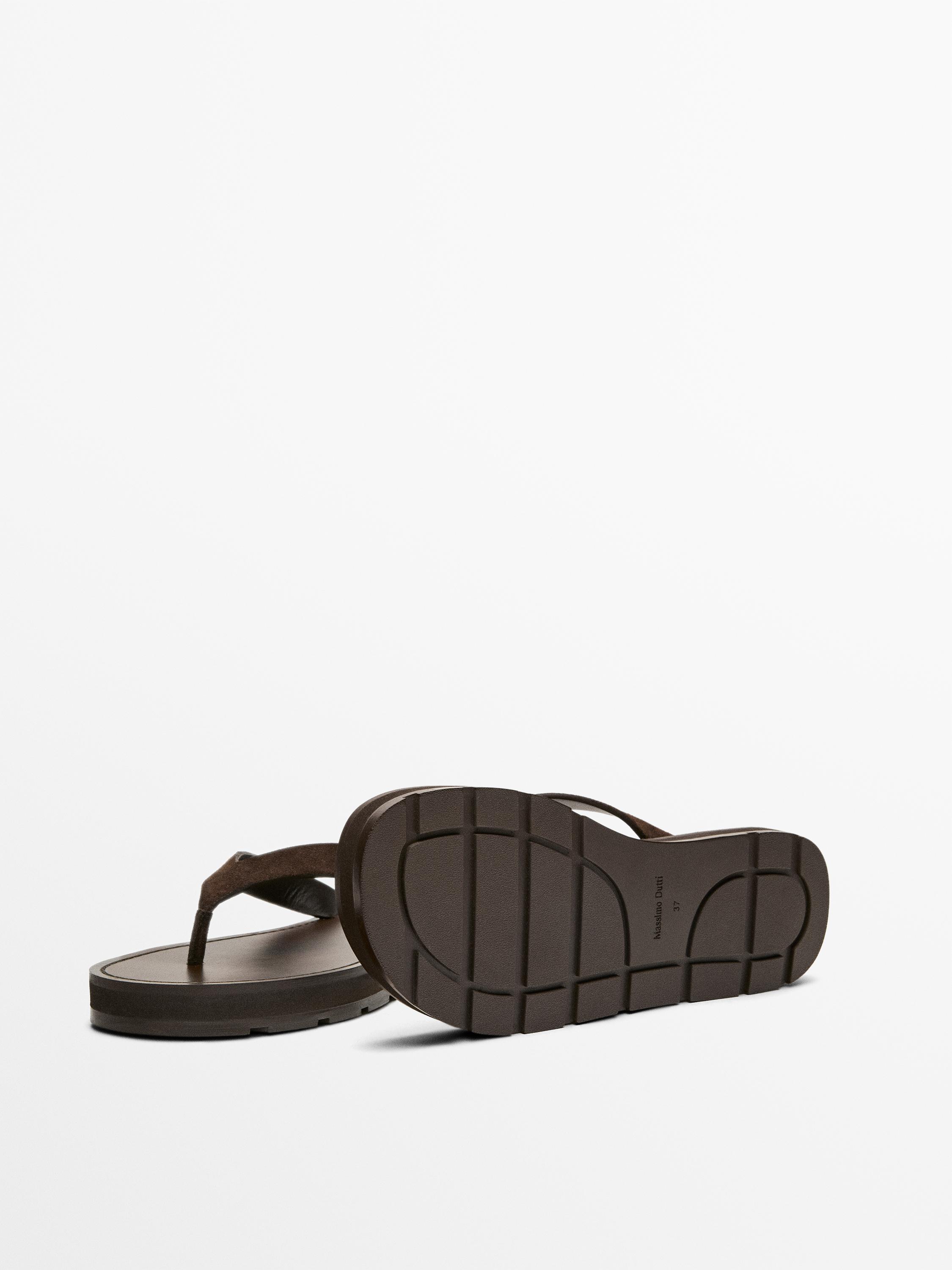 Leather toe divider sandals — BROWN