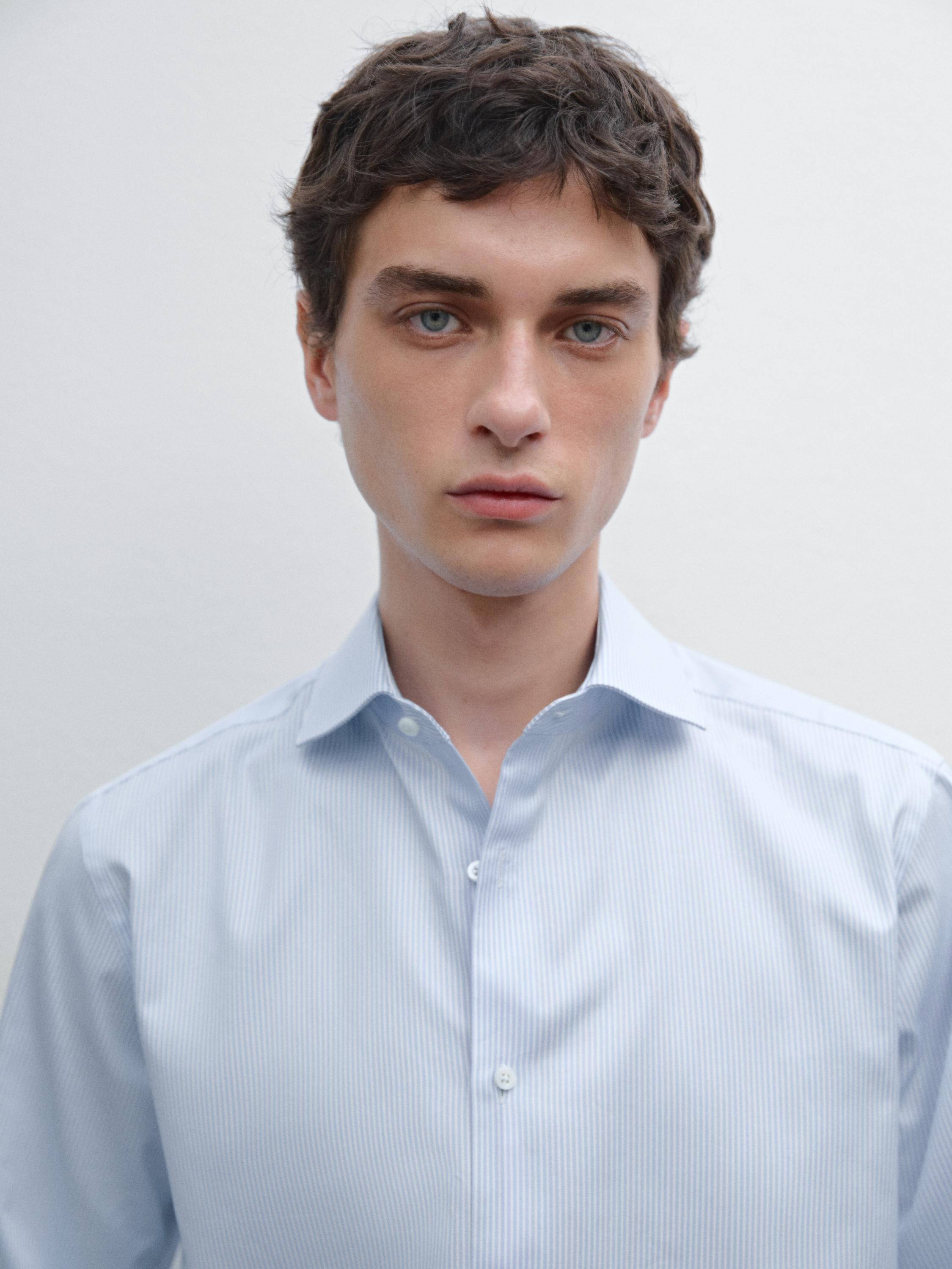 Camisa slim fit sarga rayas algodón