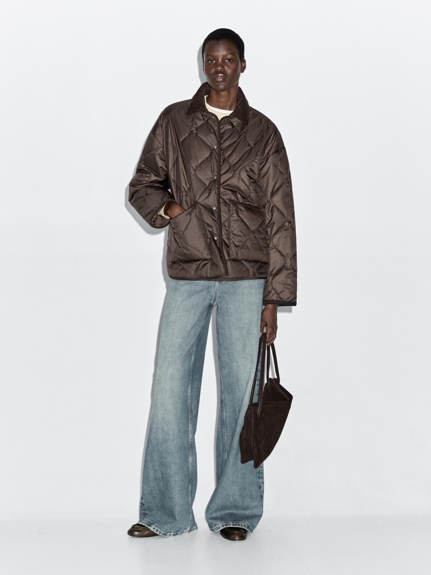 Massimo Dutti Jacke 38 M Khaki Grün Daunenjacke Steppjacke Kapuzenjacke
