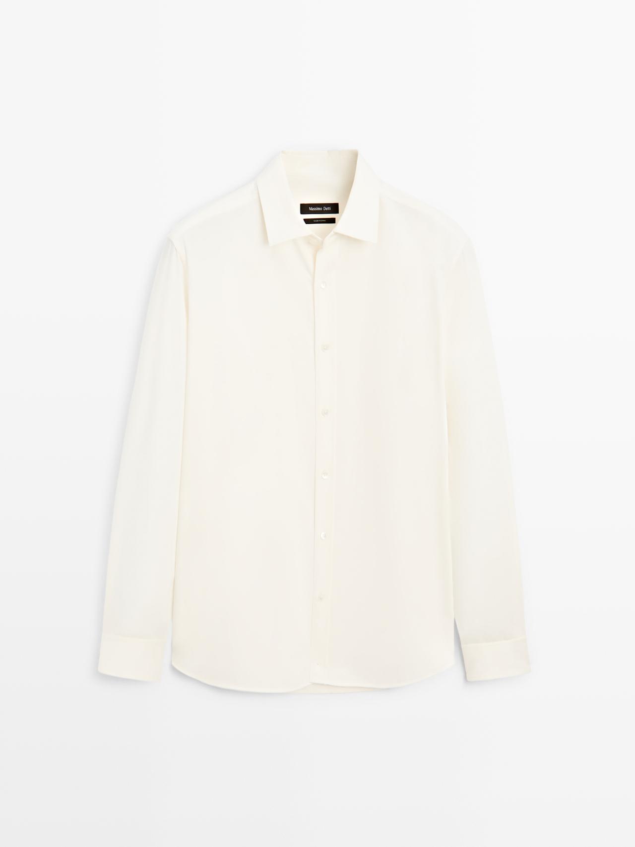 Massimo Dutti - Herre - Regular Fit Skjorte I Bomuldsblanding - Råhvid - S