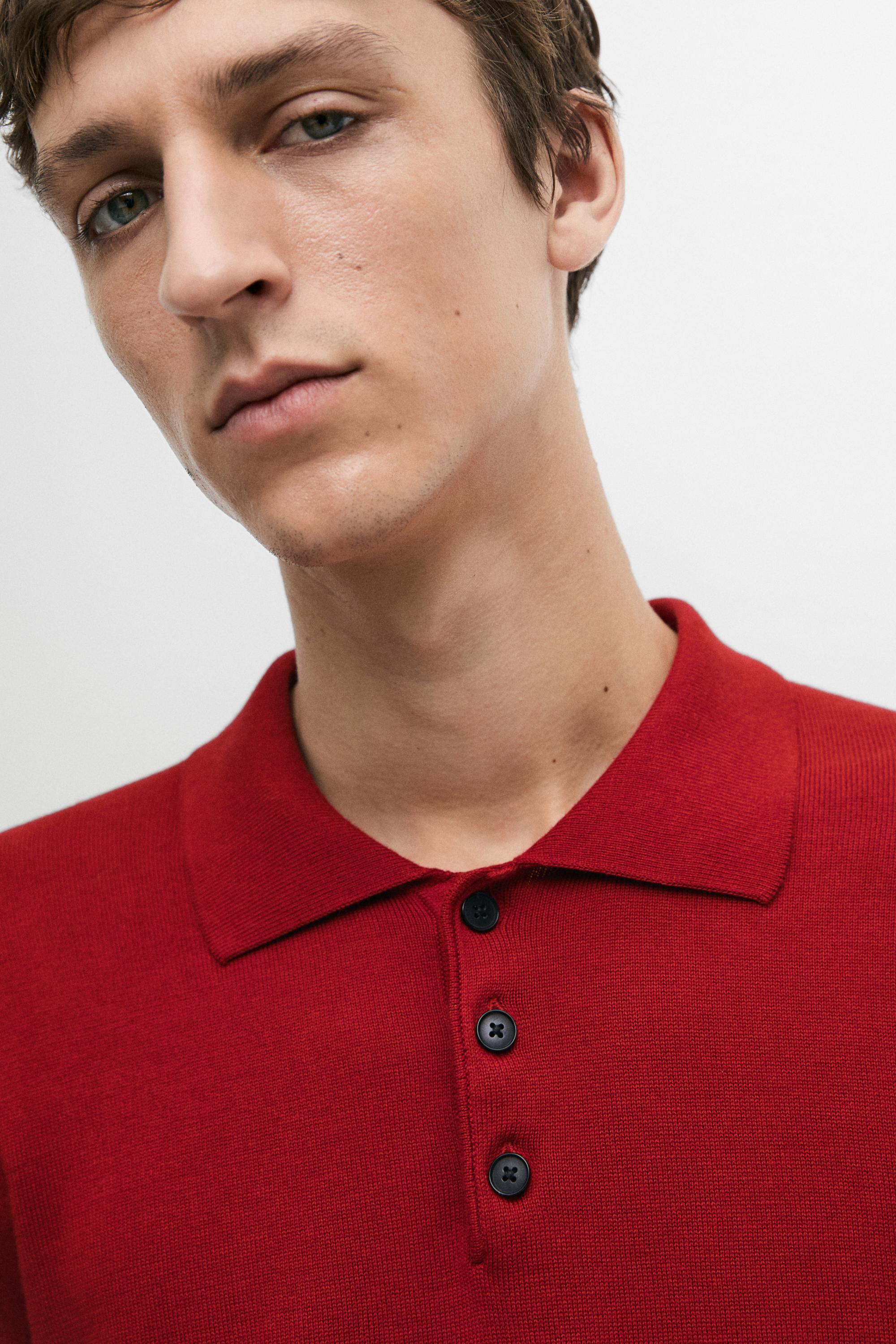 100% cotton knit polo sweater — RED