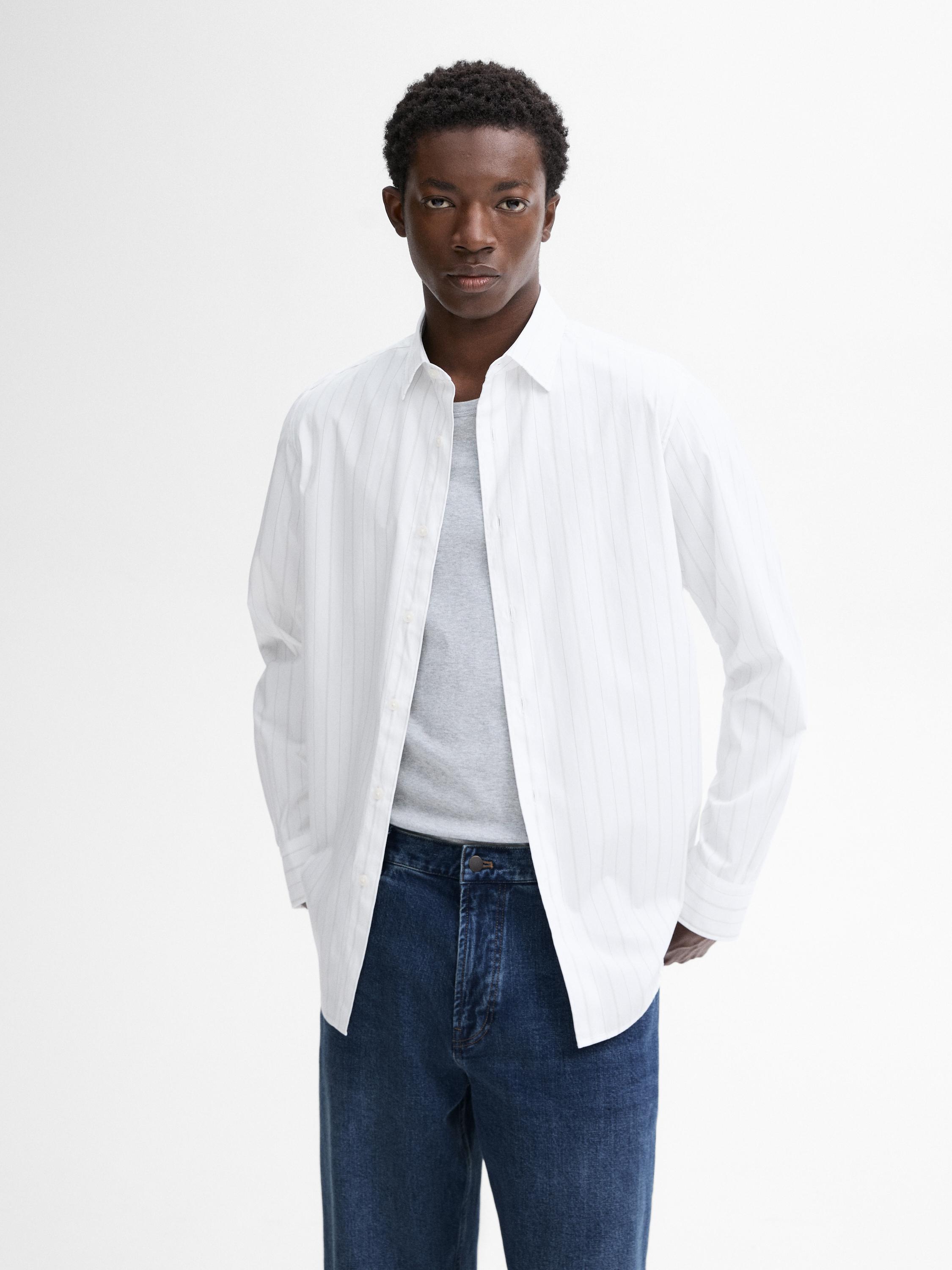 Chemise en popeline à rayures tennis, coupe slim