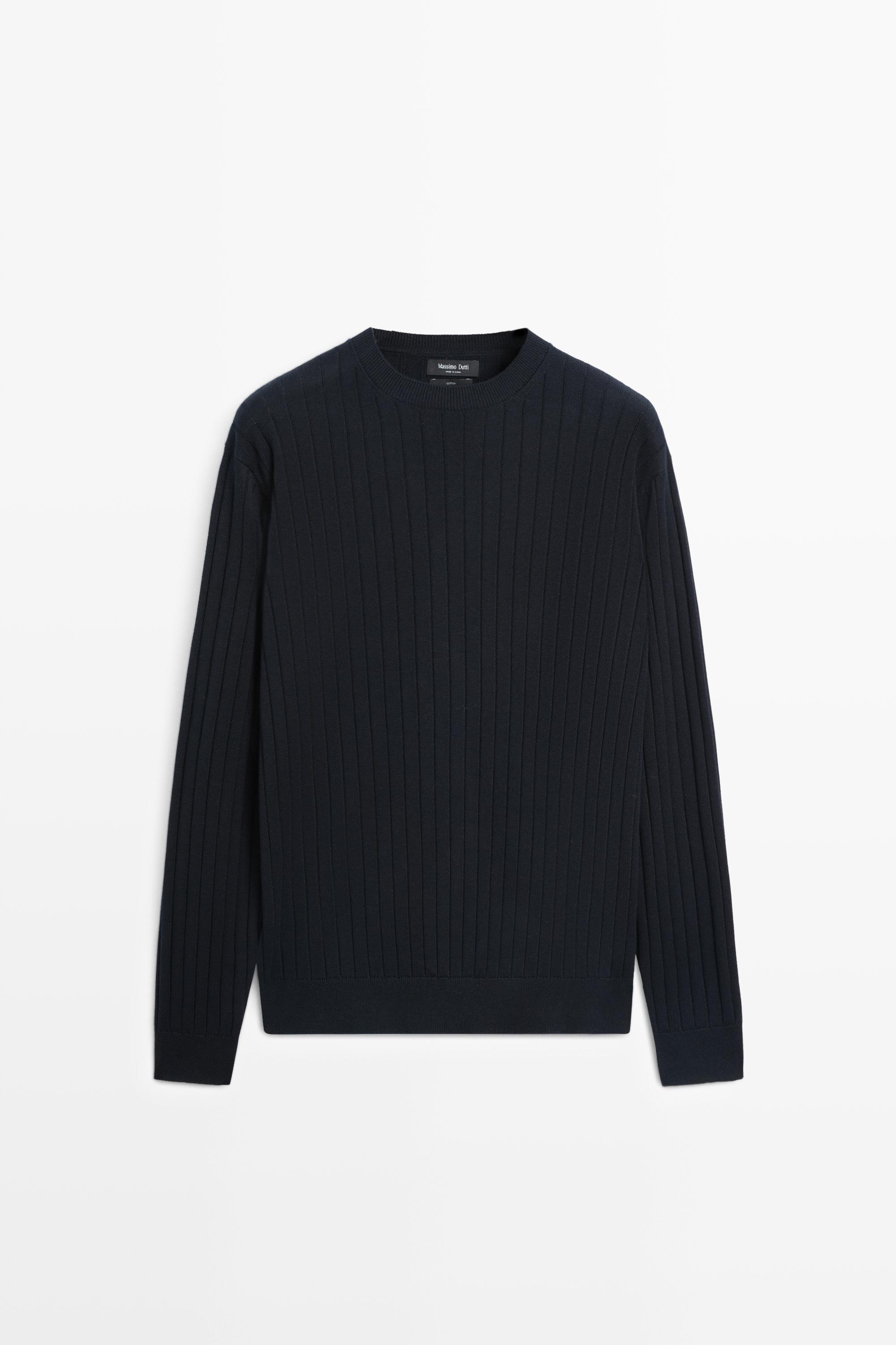 100% cotton ribbed knit sweater — NAVY BLUE