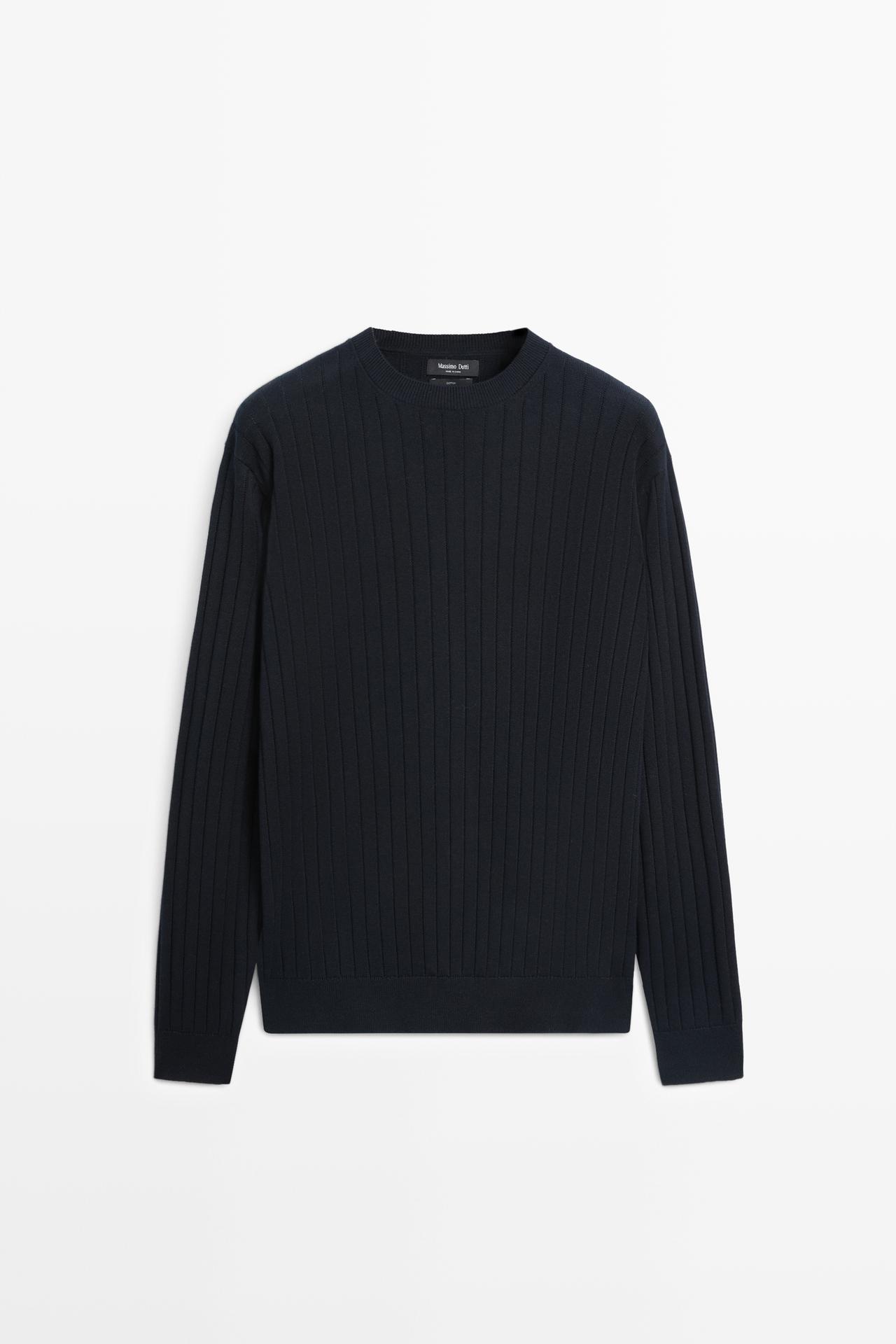 100% cotton ribbed knit sweater — NAVY BLUE