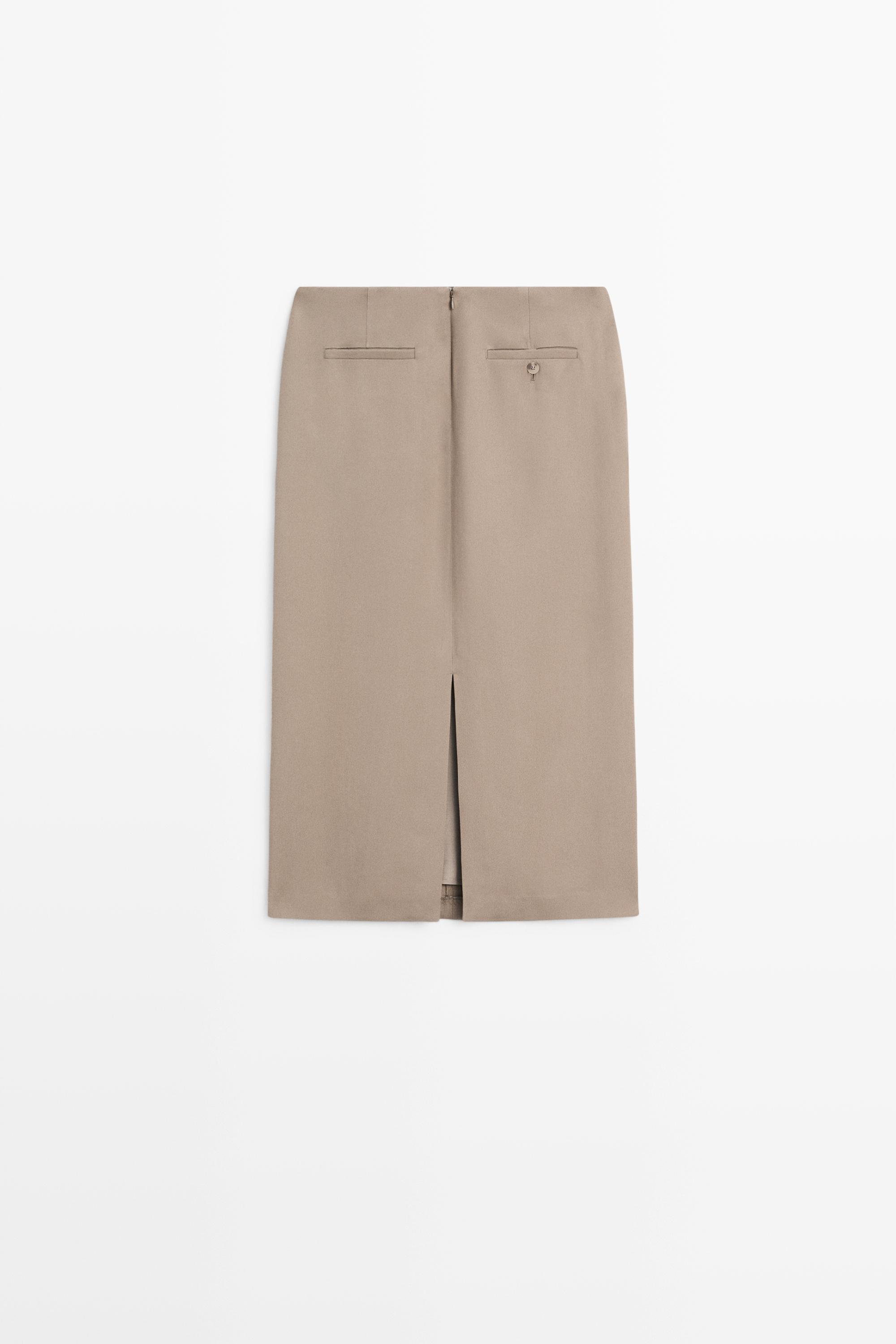 Flowing straight midi skirt - STUDIO — STONE