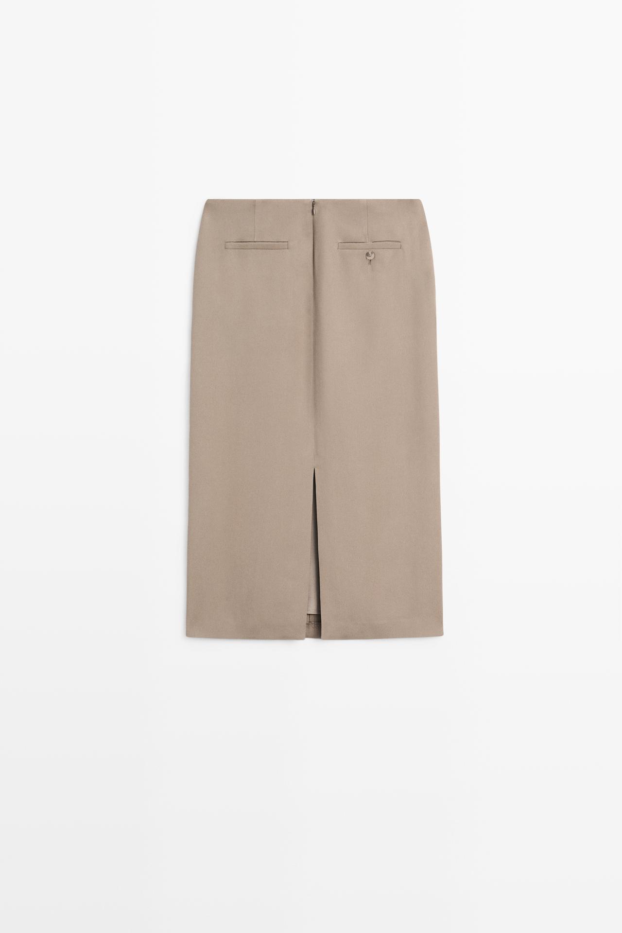 Flowing straight midi skirt - STUDIO — STONE