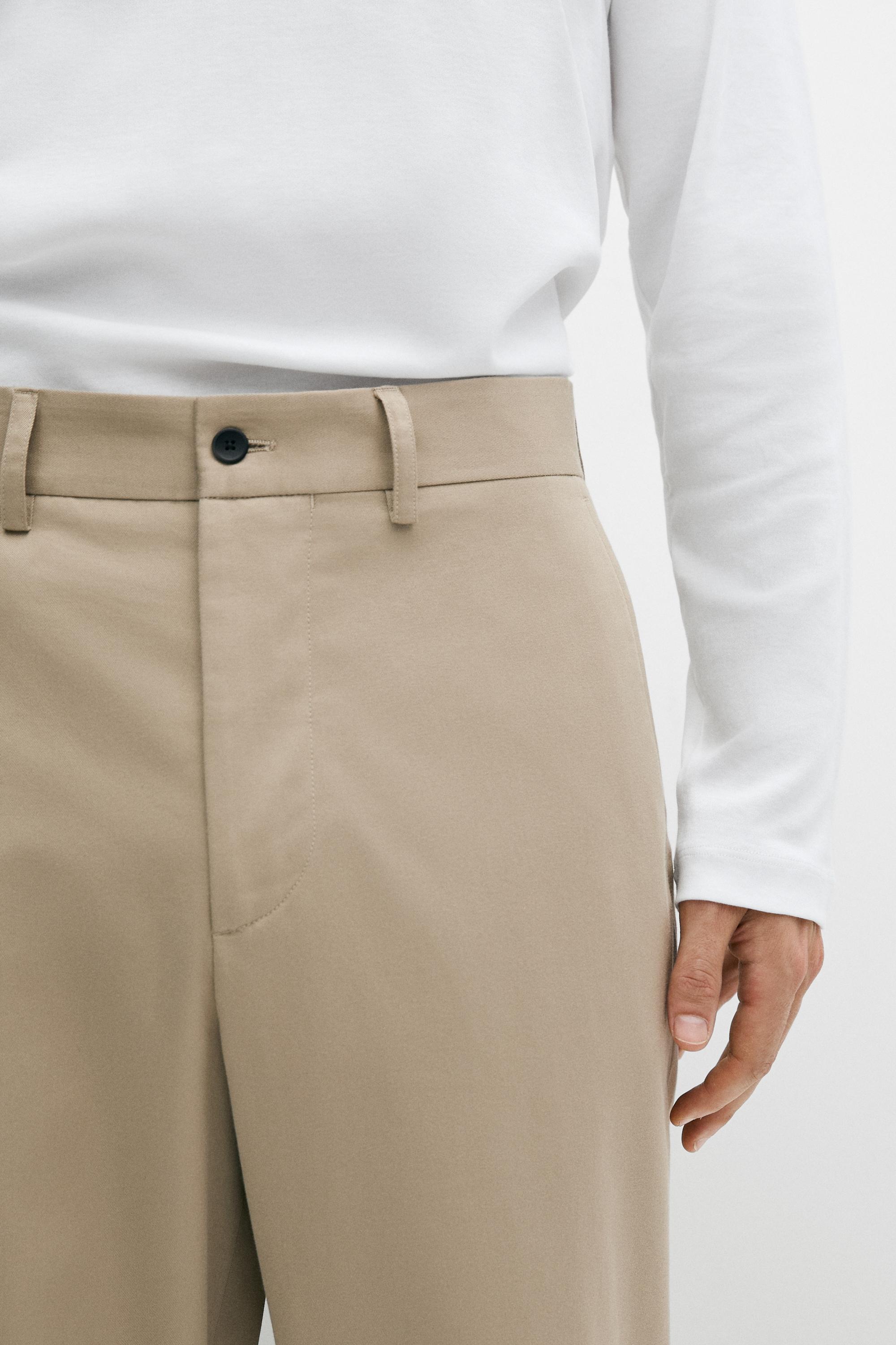100% cotton wide-leg pants — KHAKI