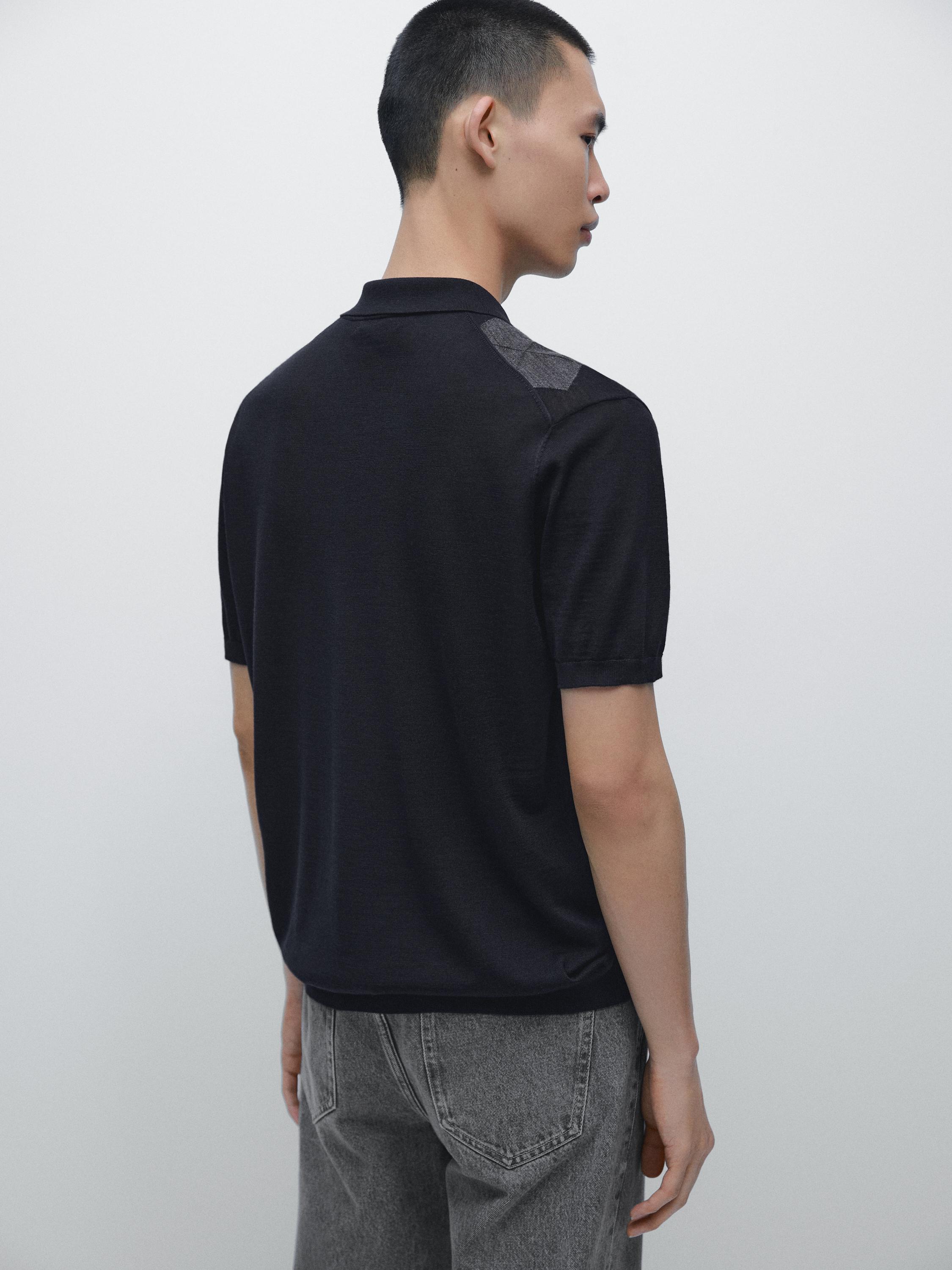 Merino wool blend argyle knit polo sweater — NAVY BLUE
