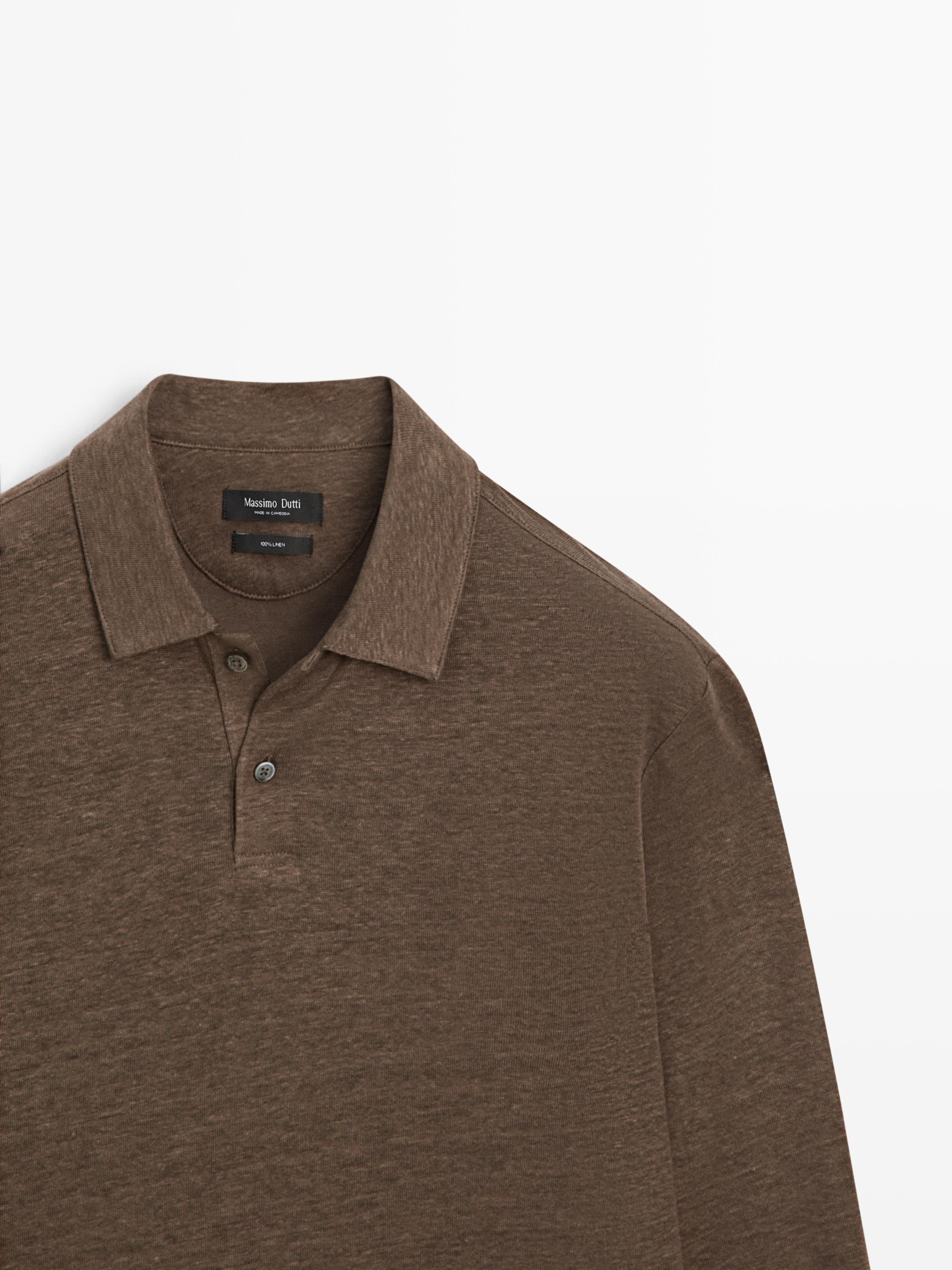 100% linen long sleeve polo shirt — OIL