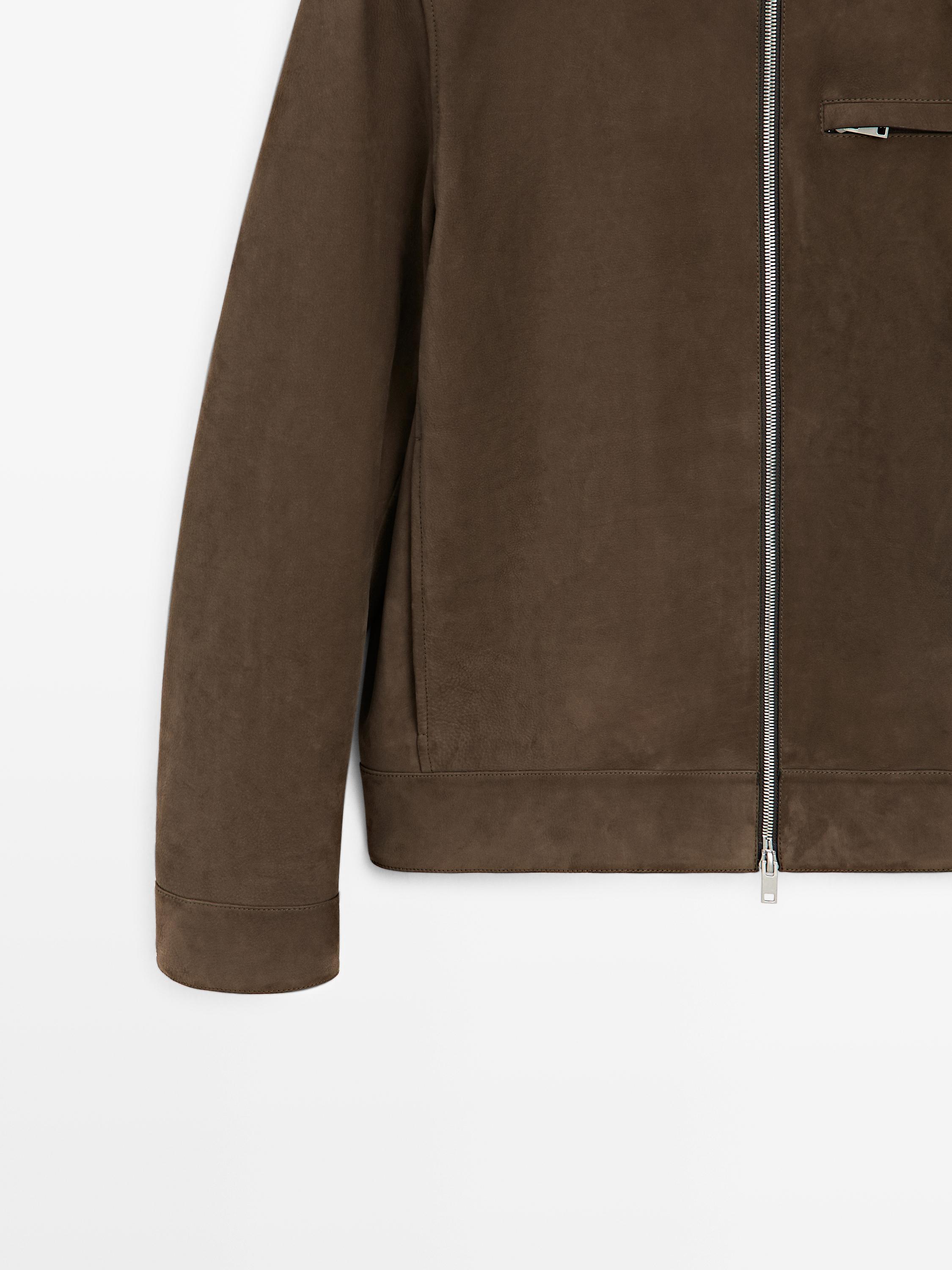 Short suede leather jacket — OLIVE