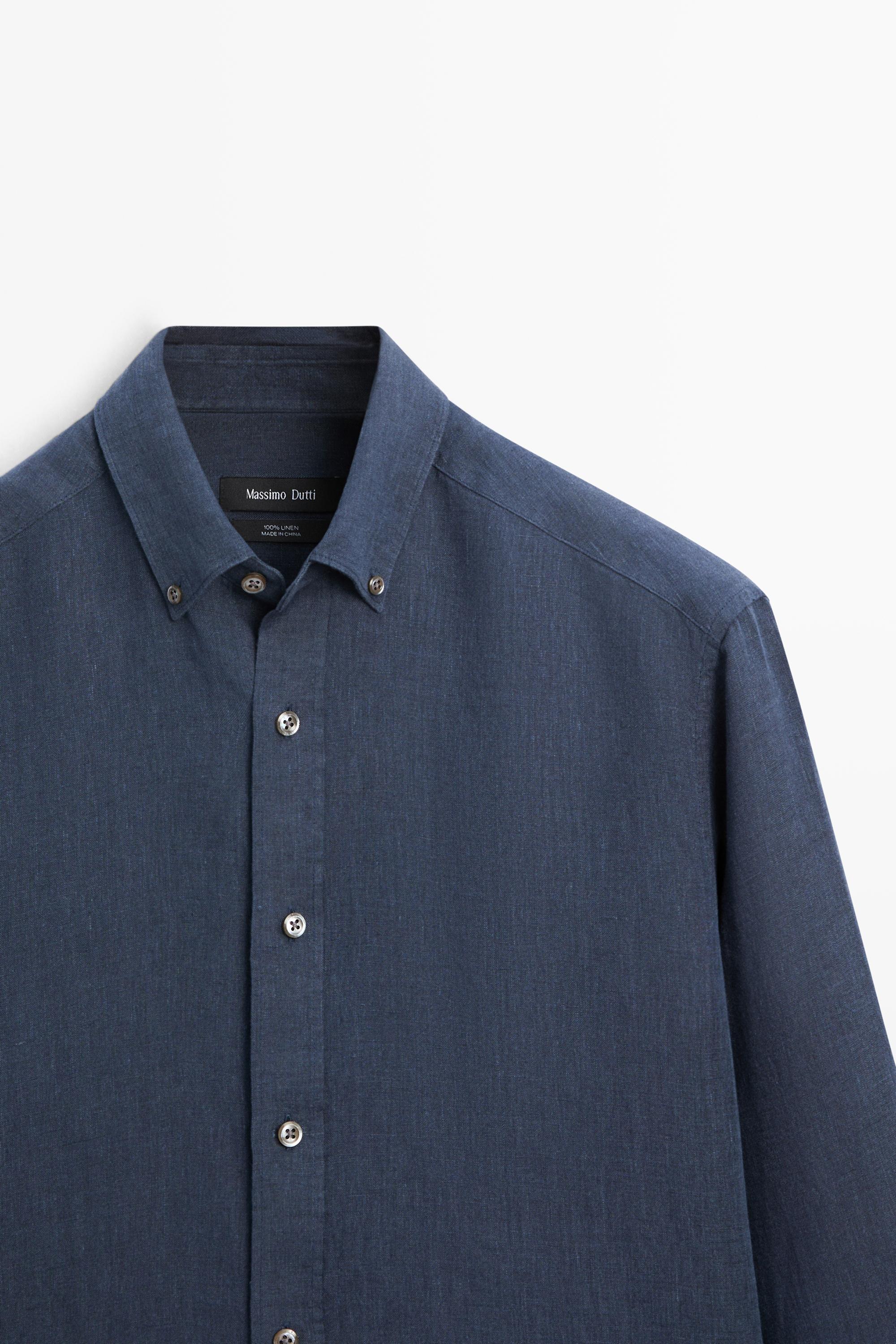 100% linen regular fit shirt — PETROL BLUE