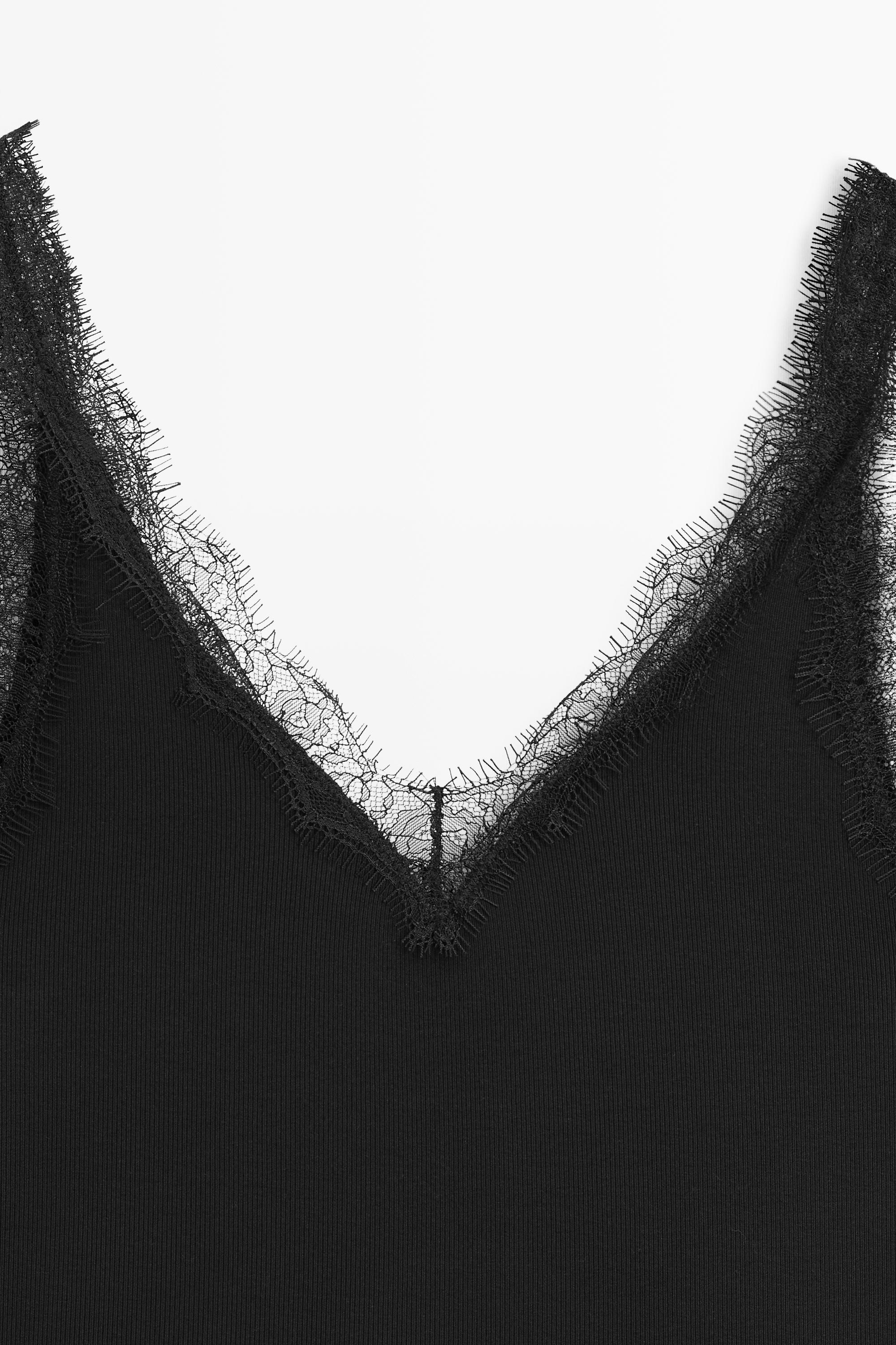 Strappy lace-trim top — BLACK