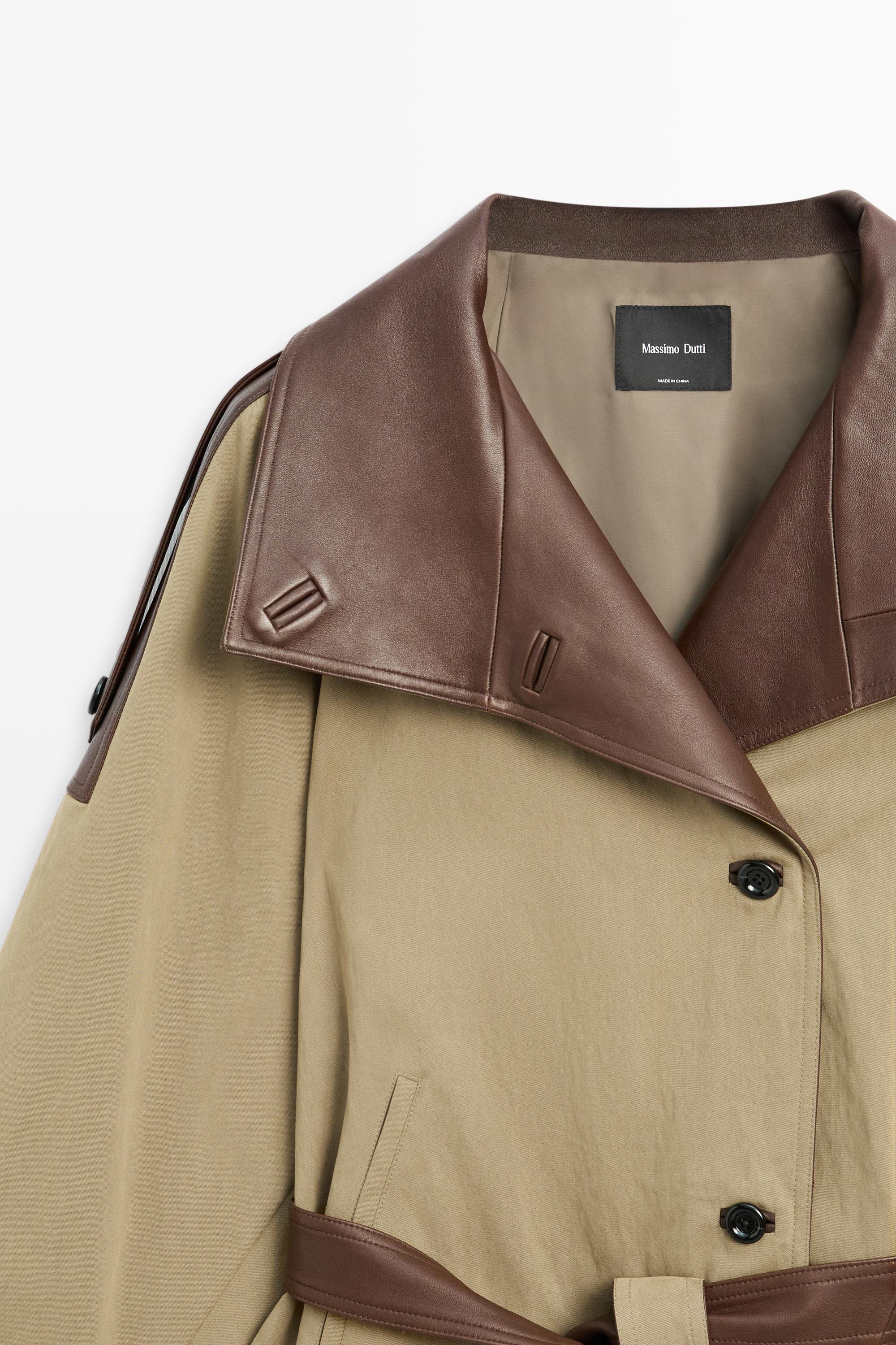 Cropped mixed leather jacket — Greyish green