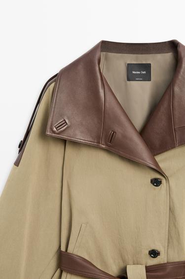Cropped mixed leather jacket — Greyish green 6