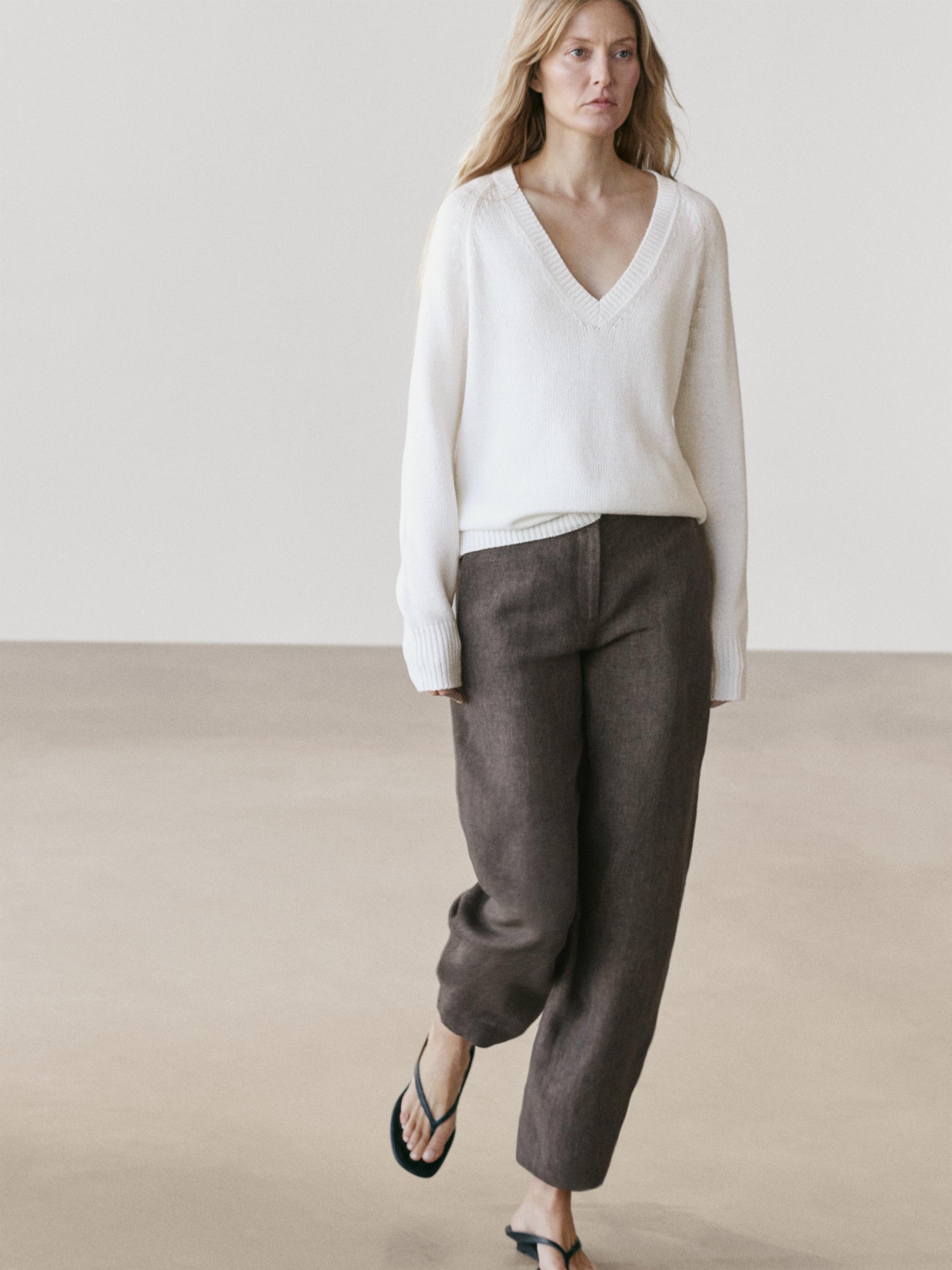Linen barrel fit trousers — Chocolate