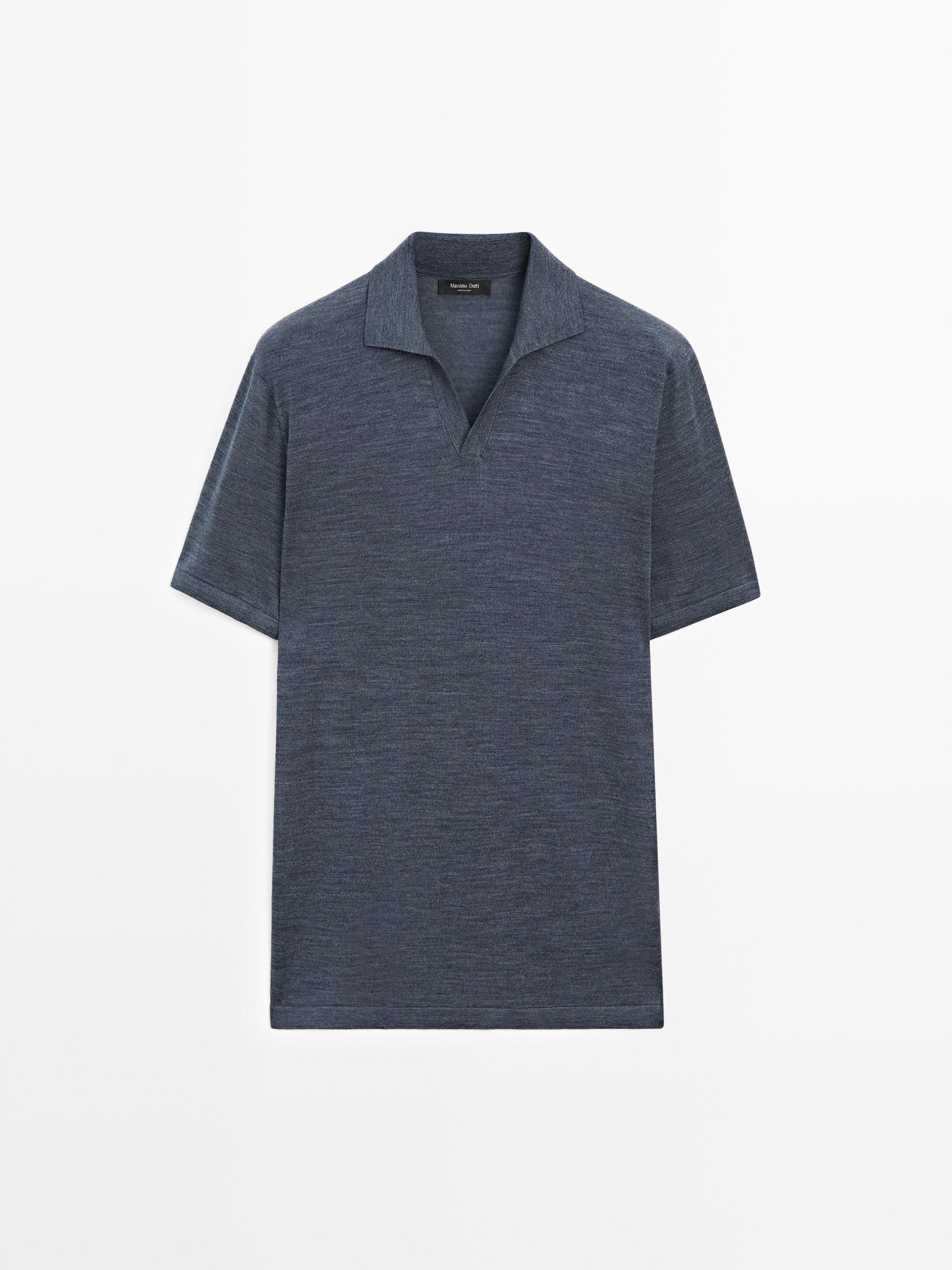 Knit V-neck polo shirt — DARK BLUE