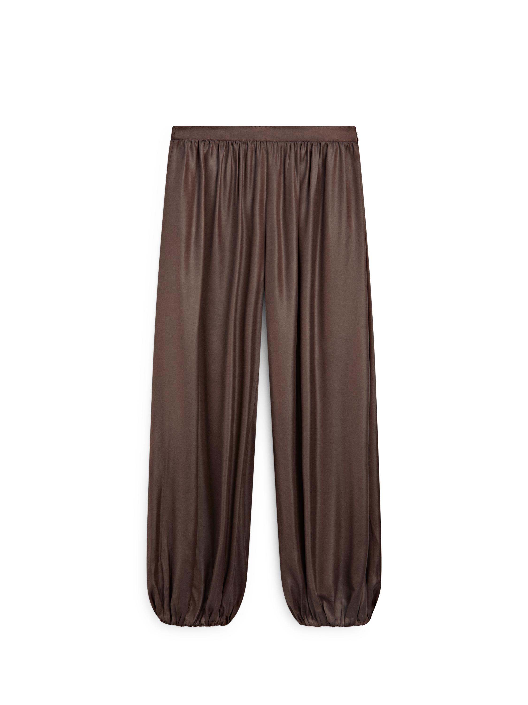 Flowing balloon fit satin trousers — BROWN