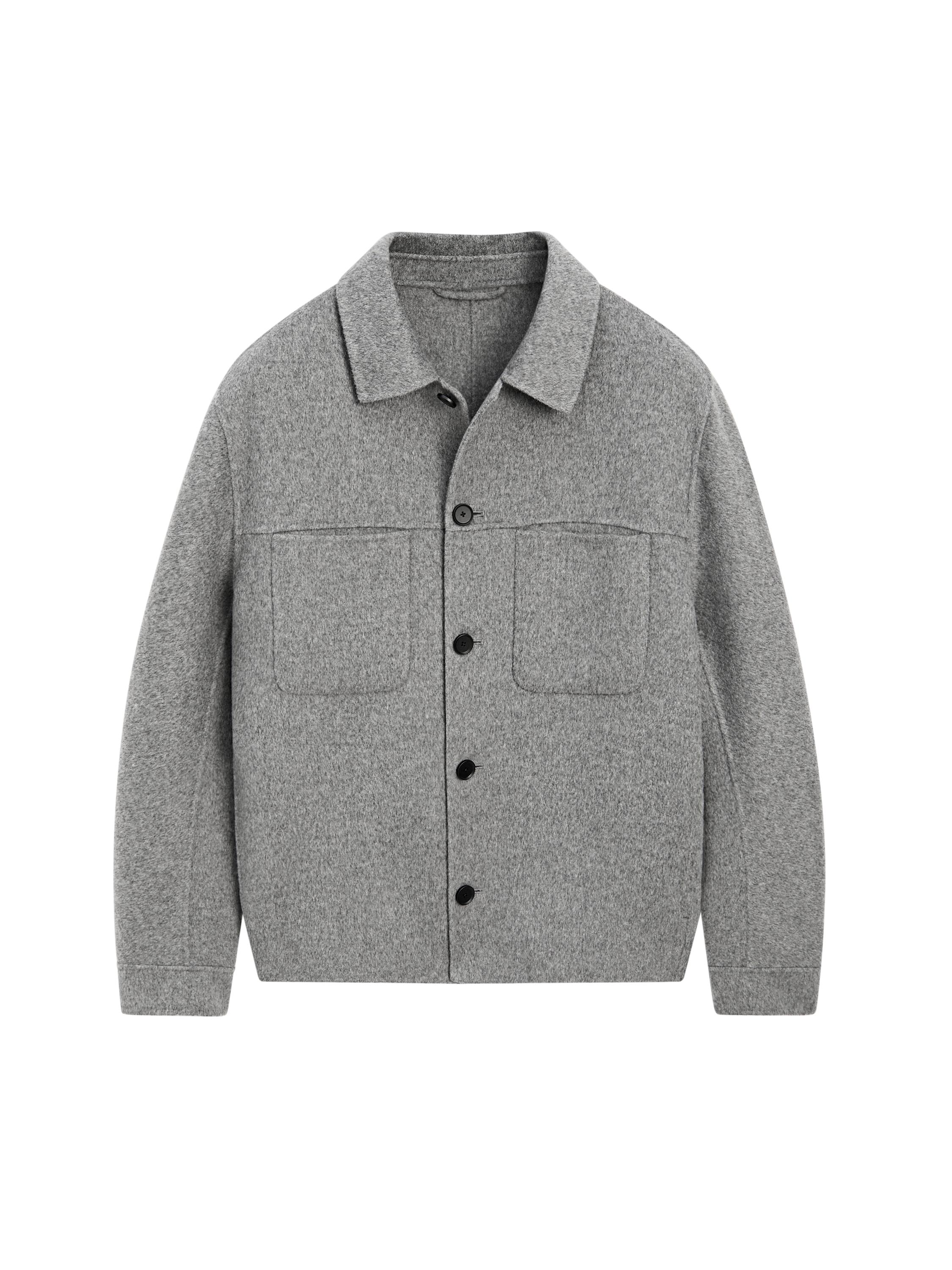 Wool blend overshirt with pockets · Pale Grey · Small Leather