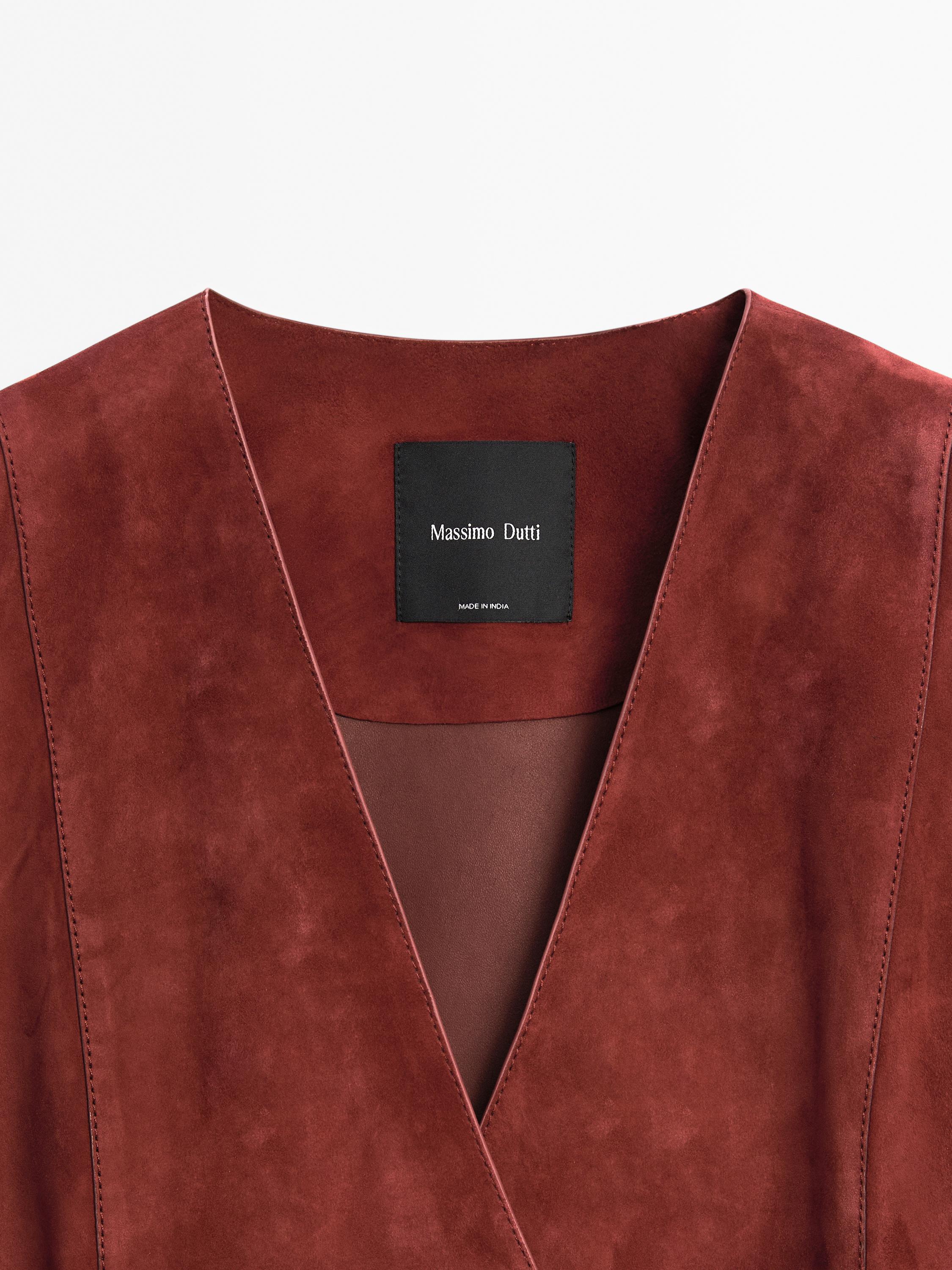 Crossover suede leather kimono