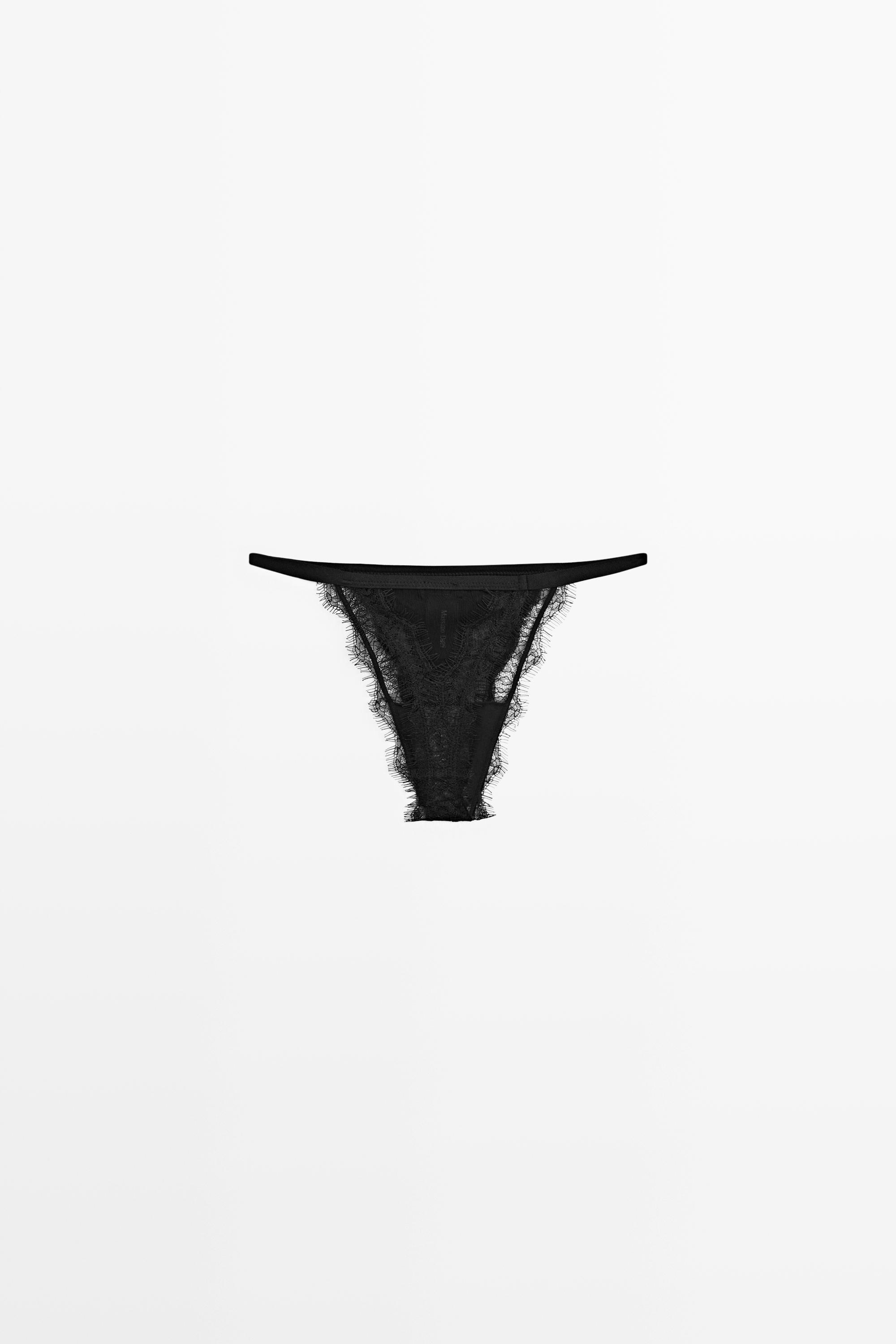 Thong with lace detail — BLACK