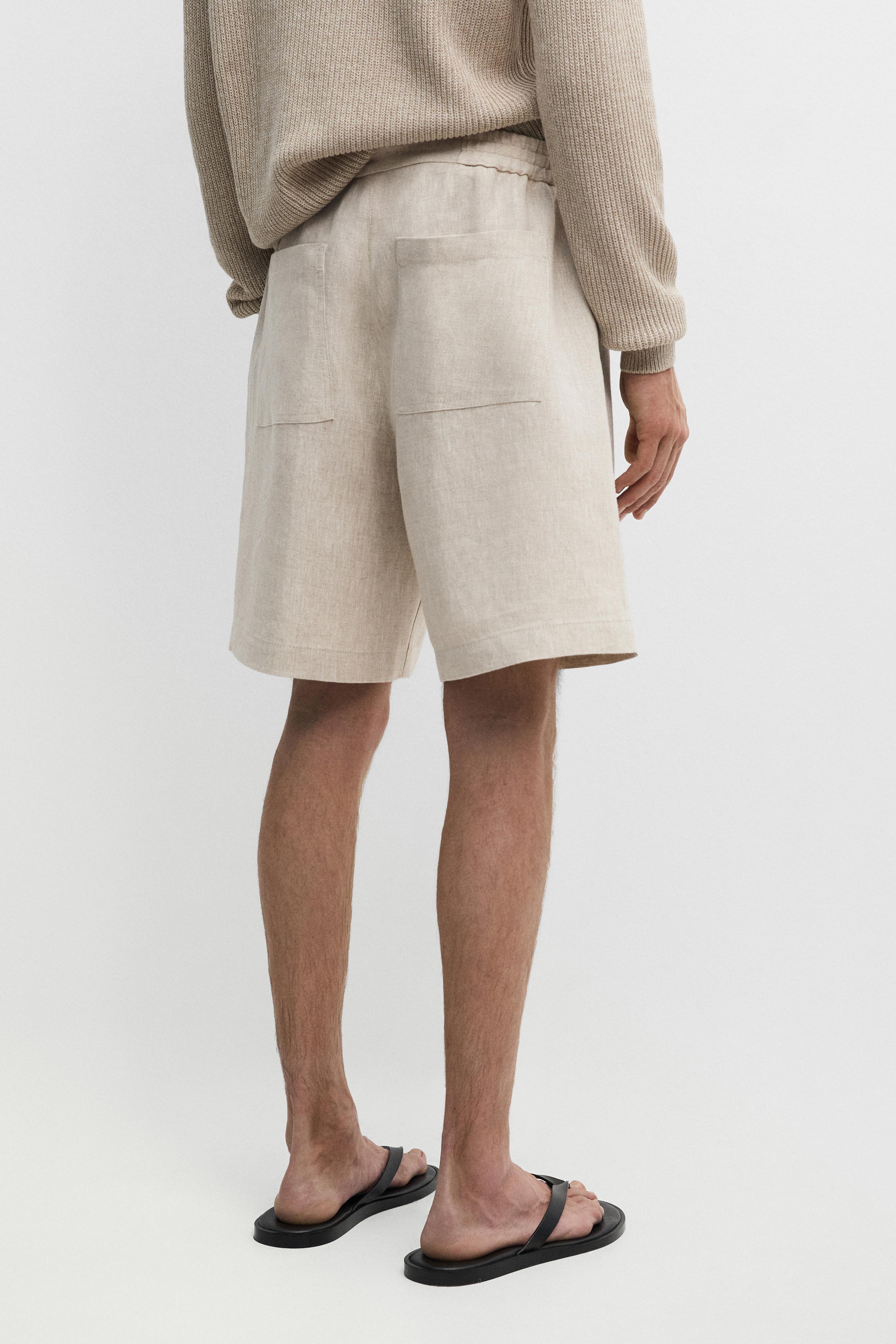 Linen Bermuda shorts with elasticated waistband — CREAM