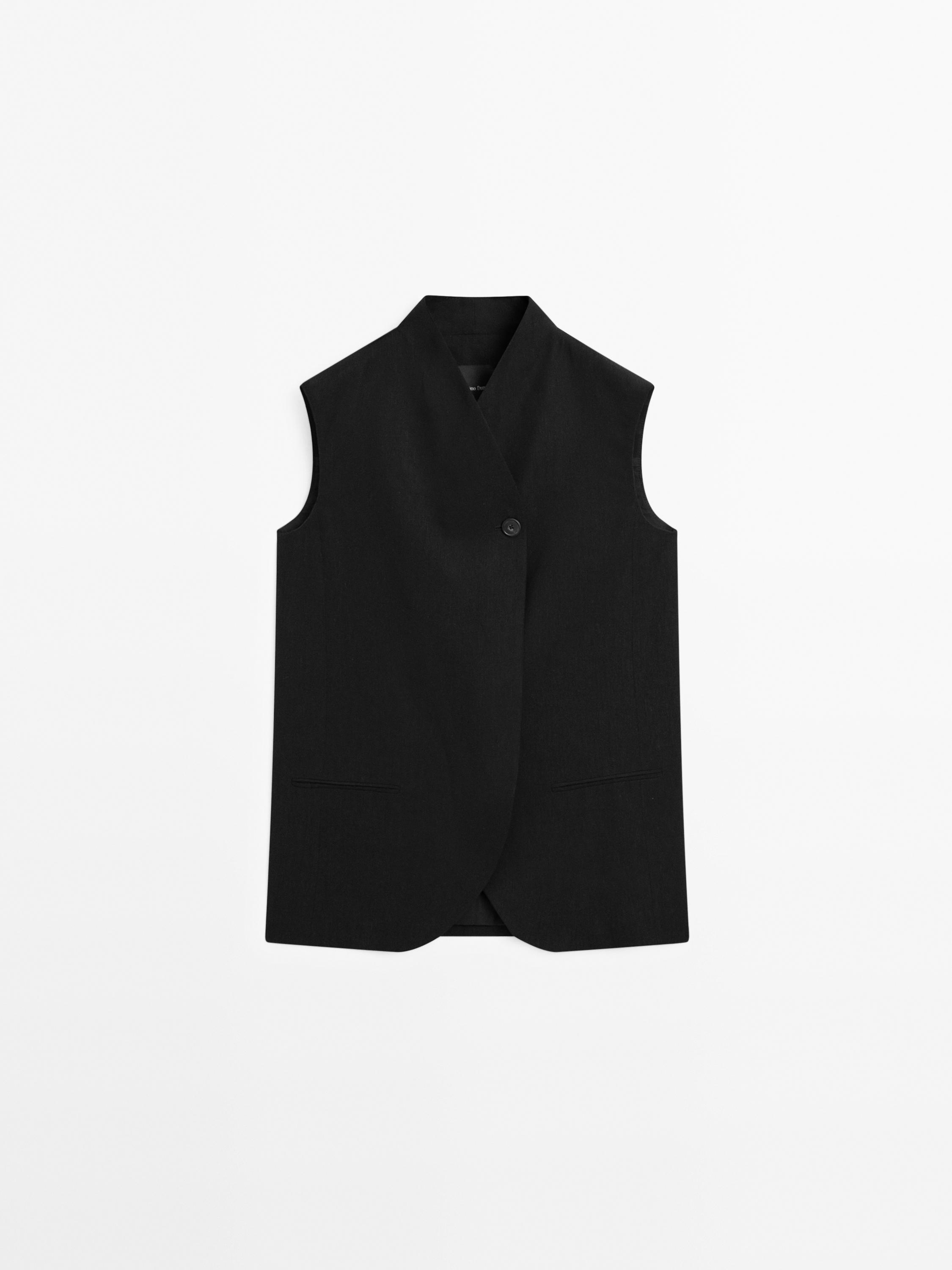 Linen blend high neck waistcoat