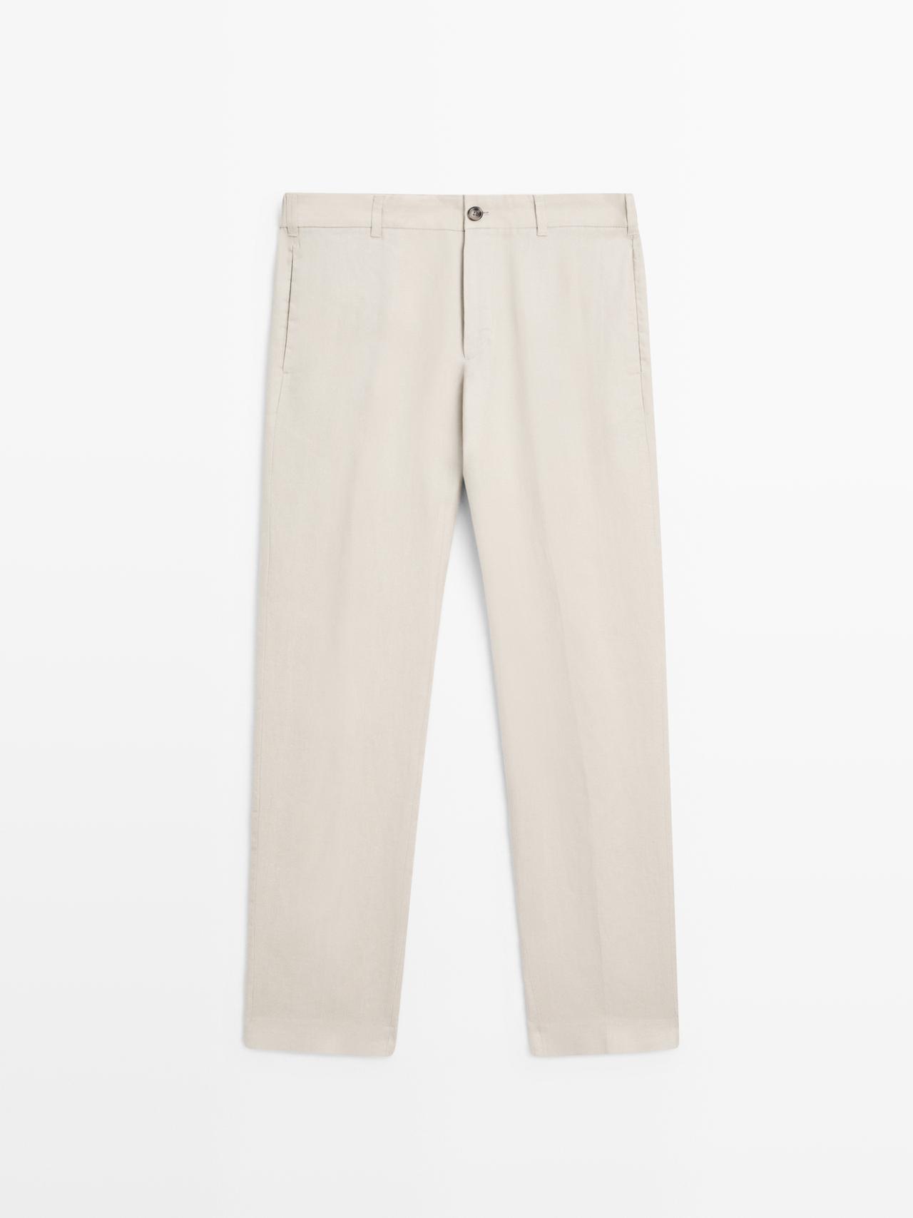 Calças Tapered Fit Linho - Bege - 48 - Massimo Dutti - Homem