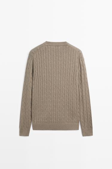 Cable-knit round neck sweater — KHAKI 6