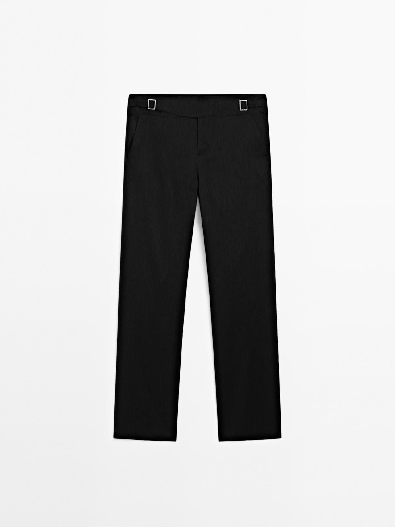 Massimo Dutti - Dame - Low Waist Bukser Med Lige Ben Og Stretch - Sort - 38