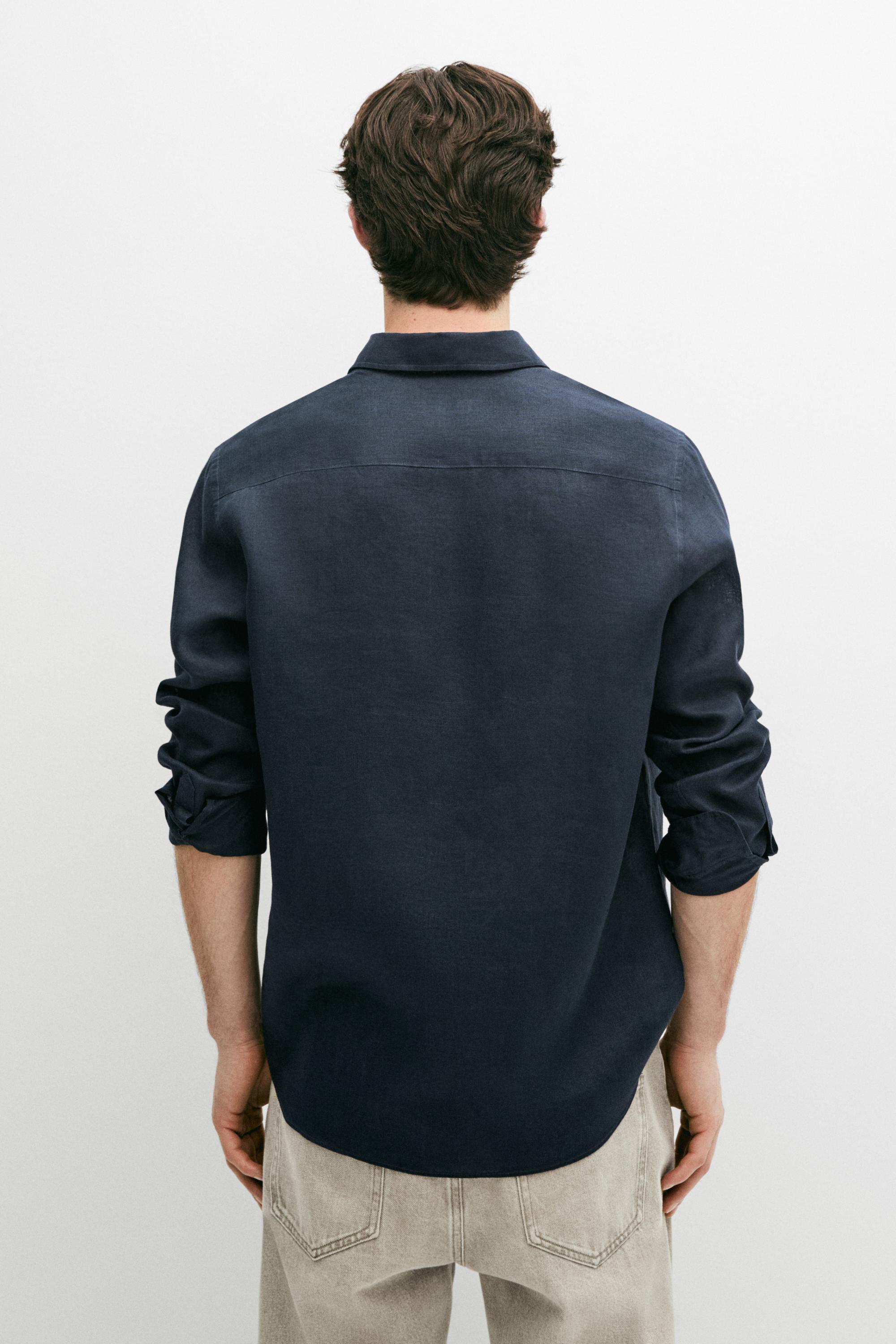 100% linen slim fit shirt — NAVY BLUE