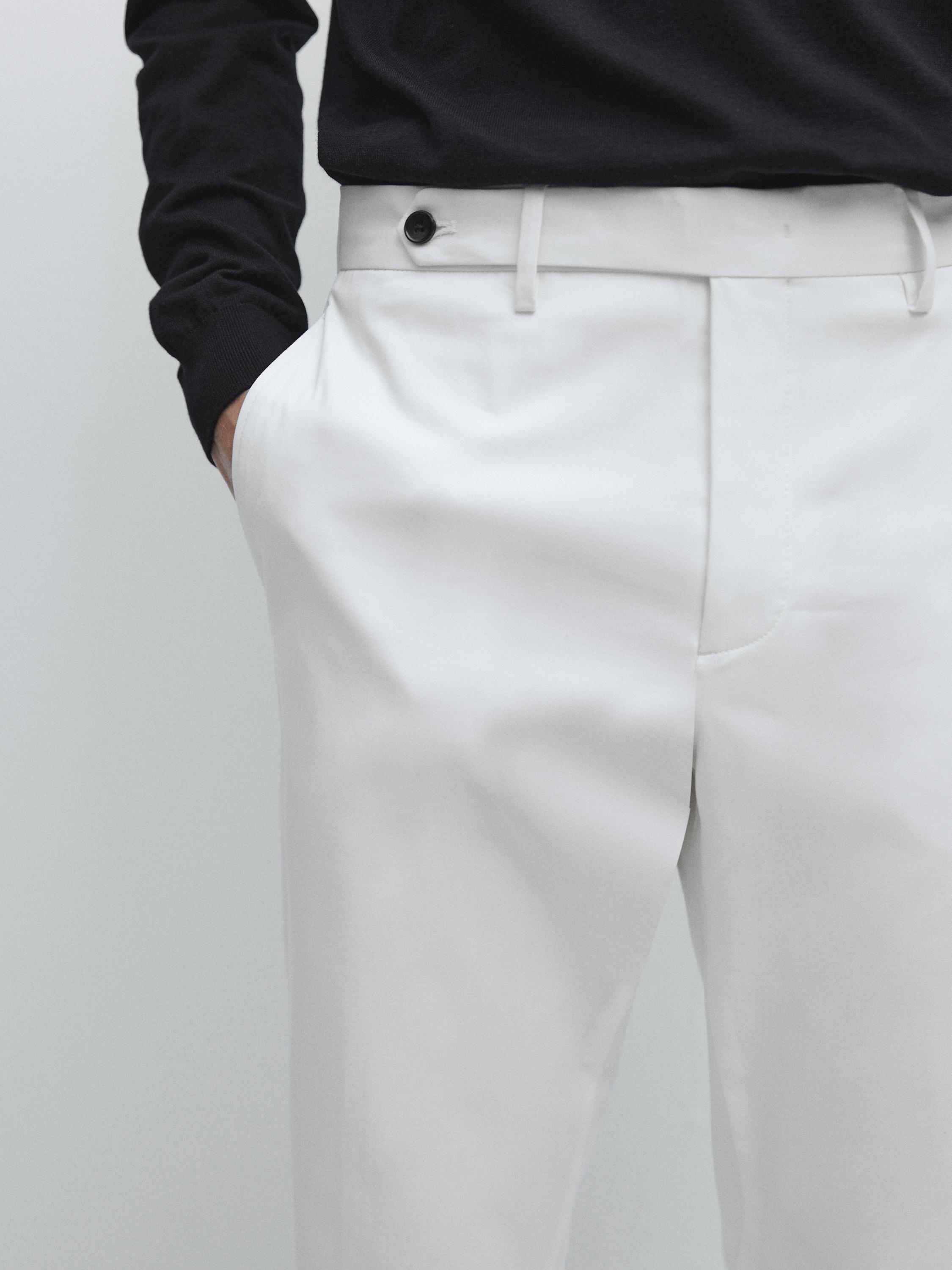 Cotton blend slim fit trousers