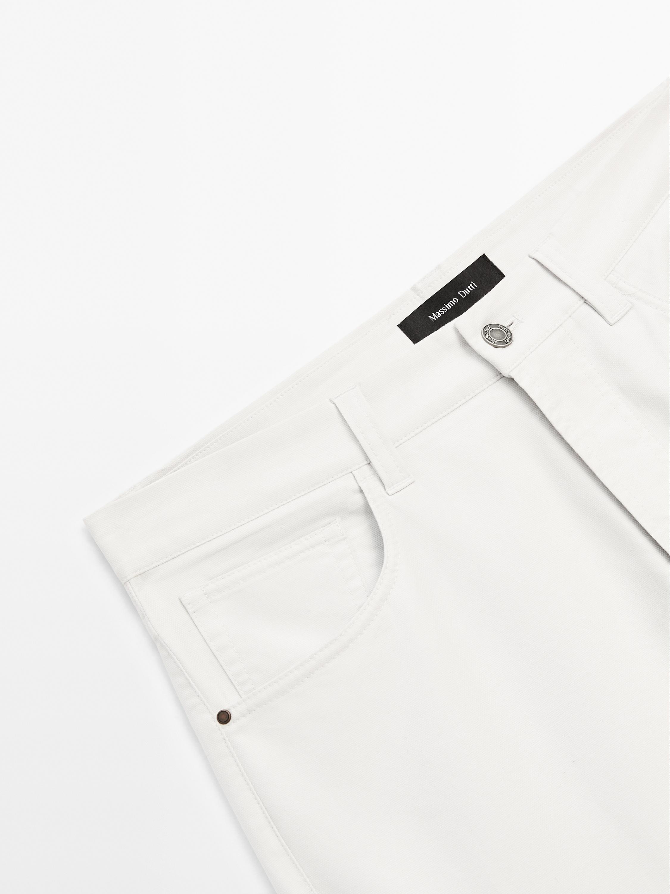 Lightweight tapered fit denim-effect trousers