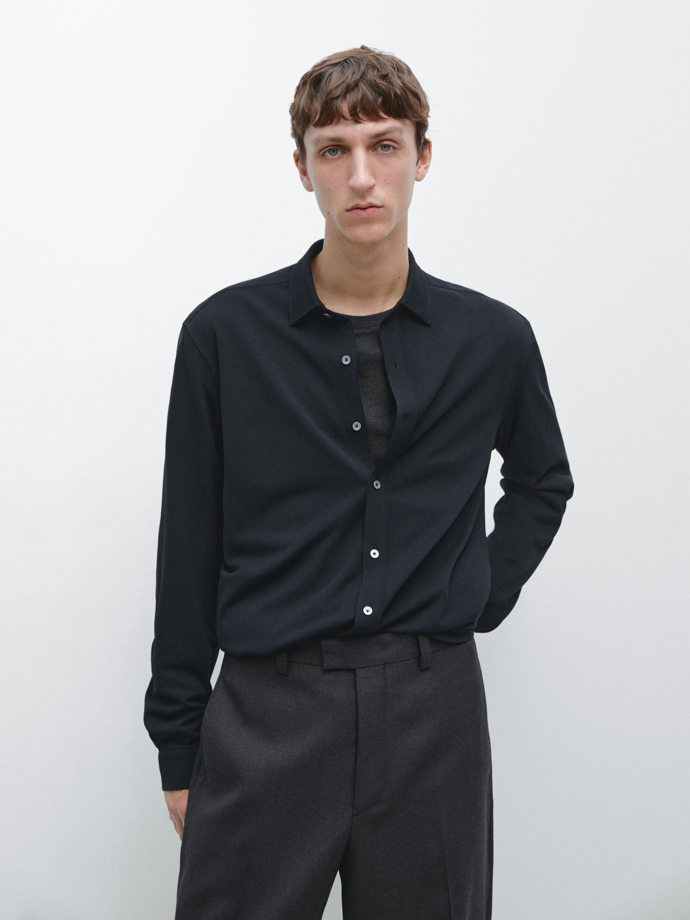 Regular fit gemêleerd overhemd