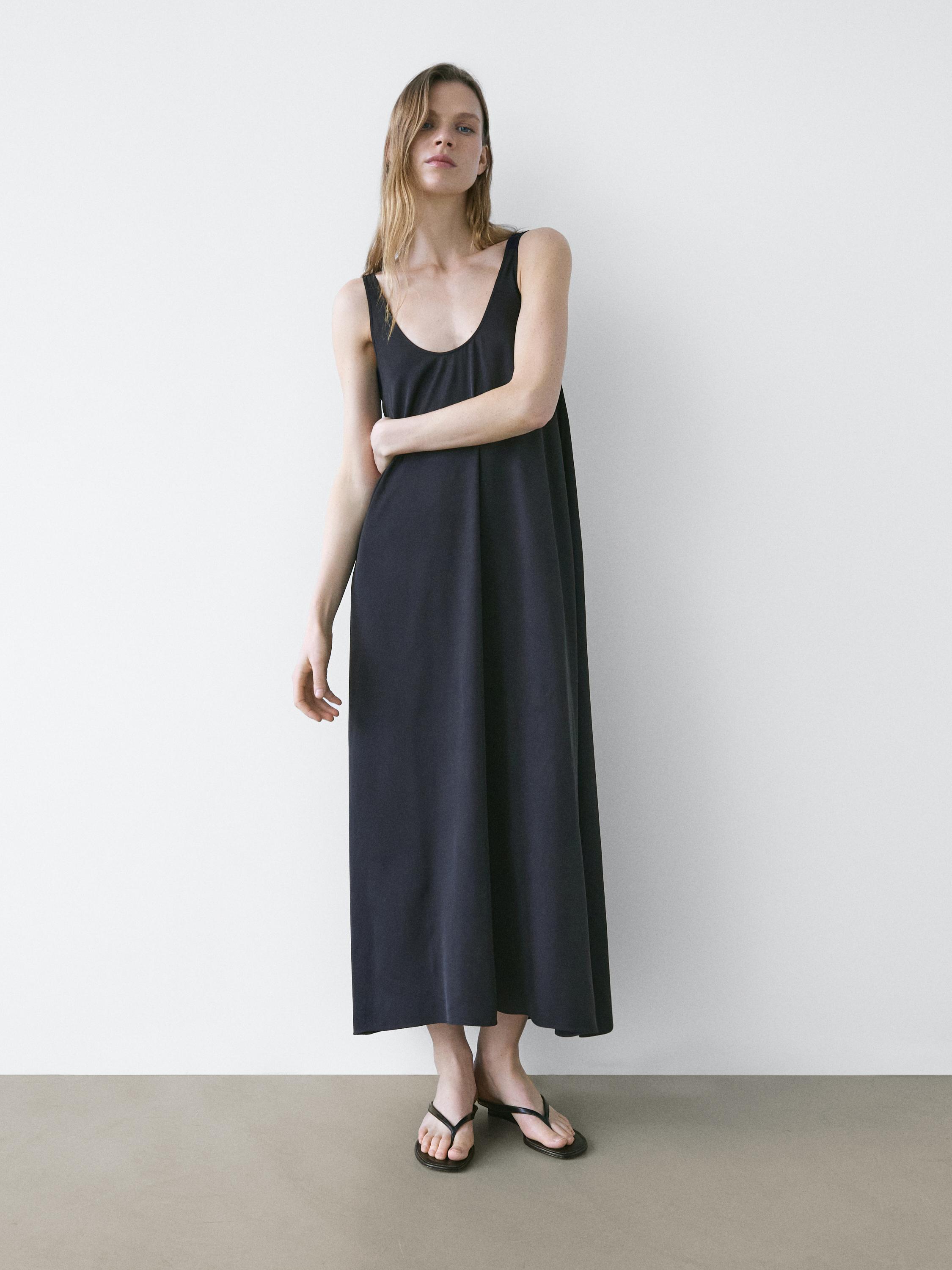 Flowing flared dress with straps — BLUE