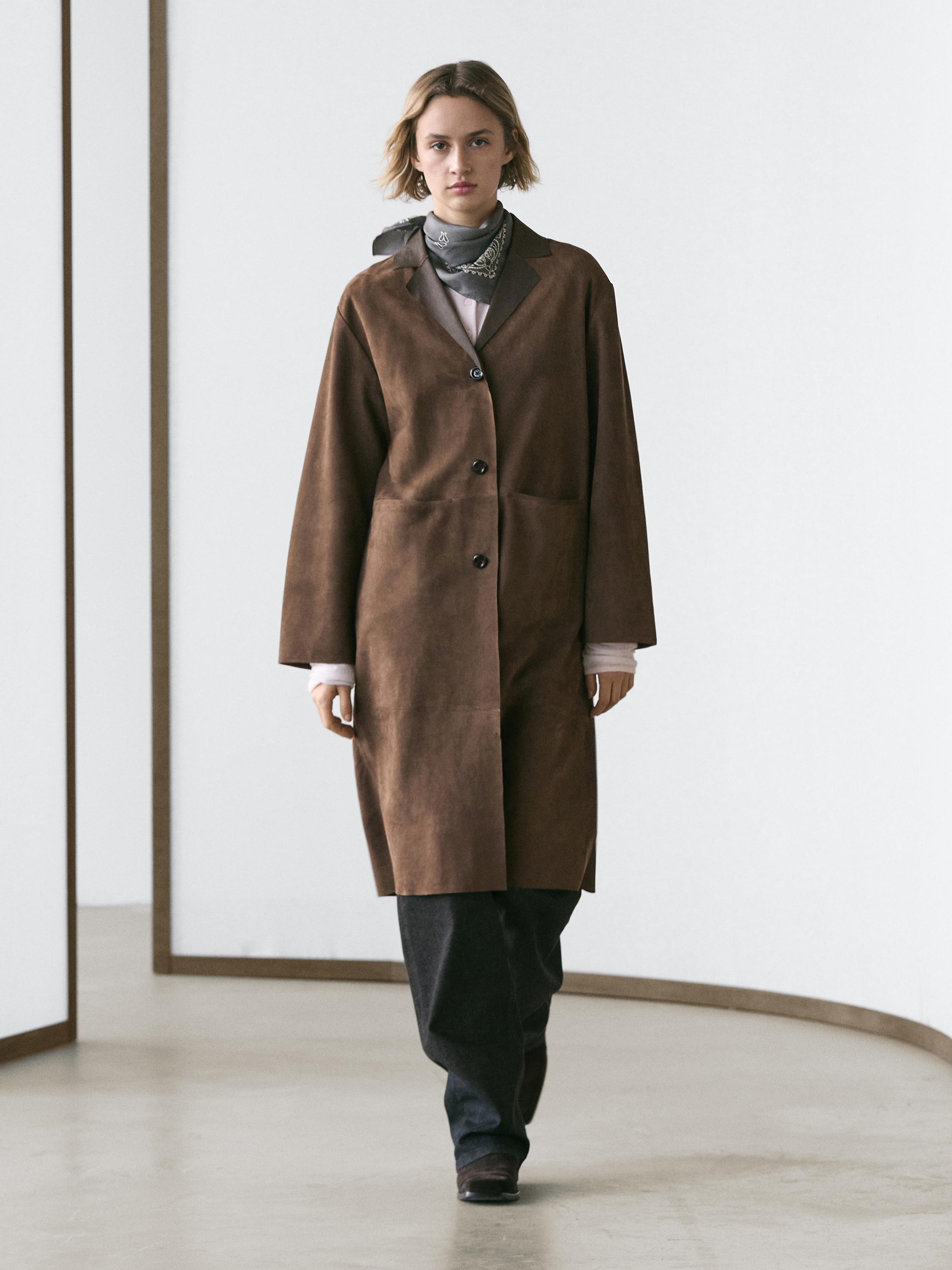 Long suede leather coat — BROWN