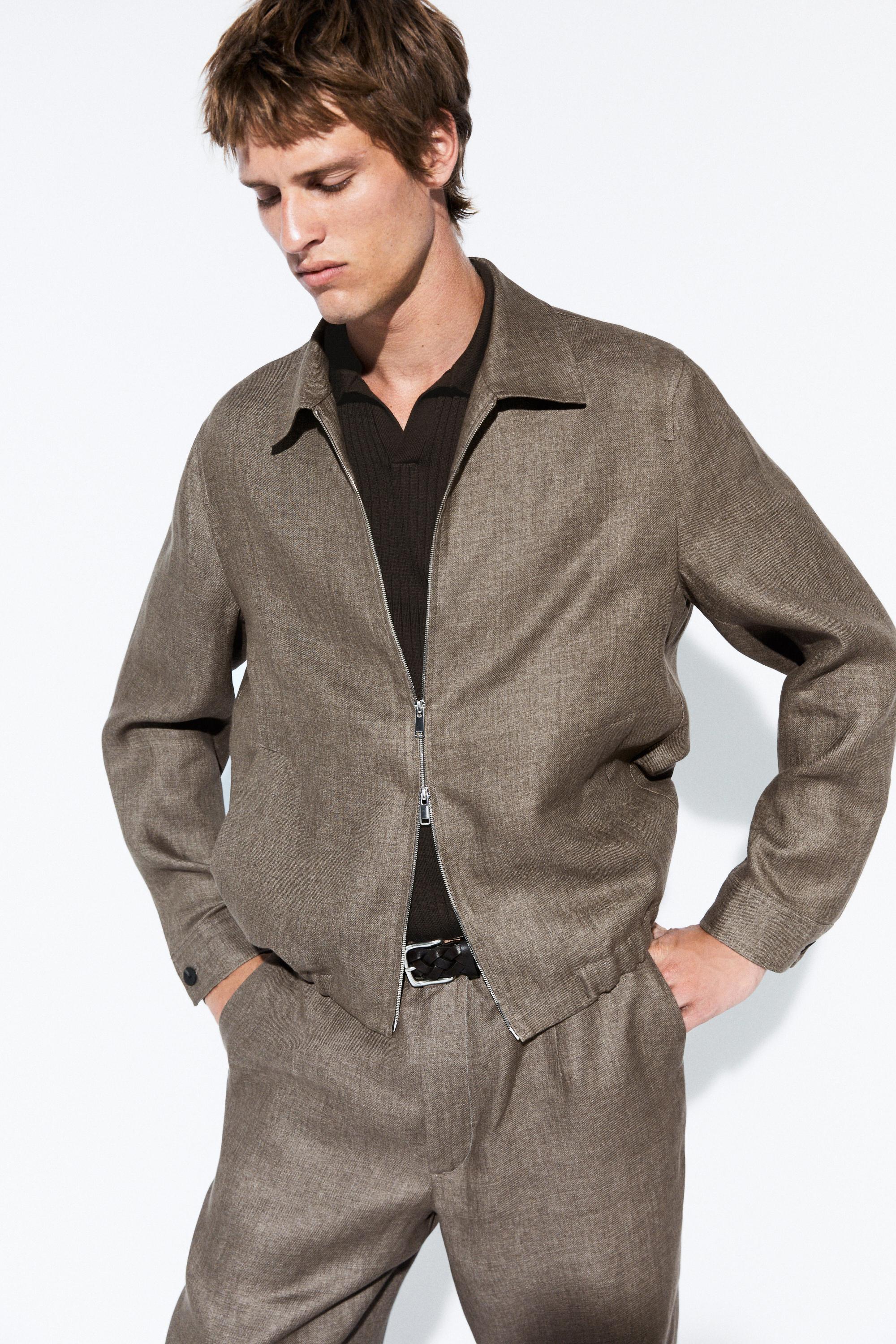 Faded linen total look jacket — GREENISH
