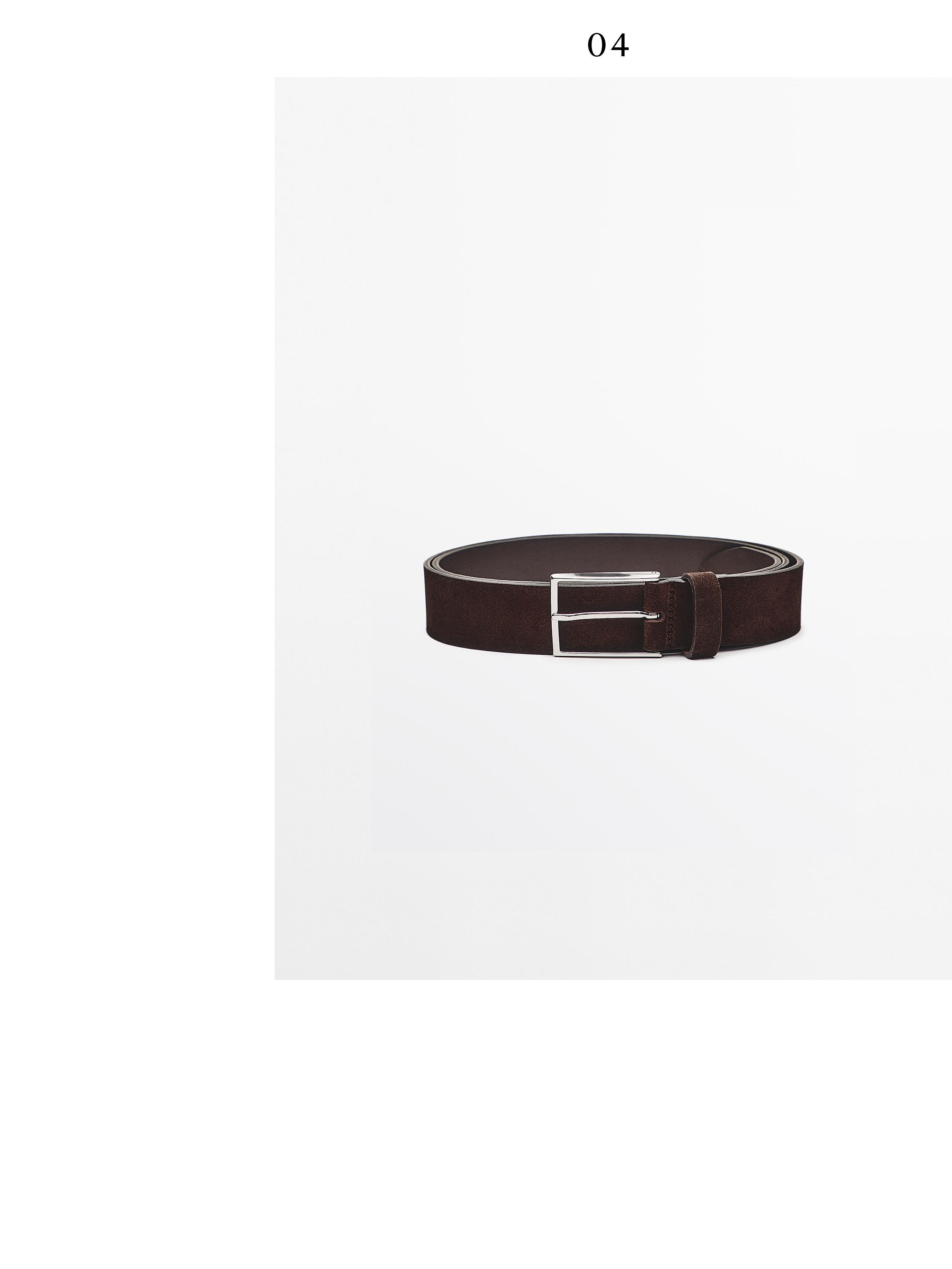 Plush nappa leather belt with nickel buckle — BROWN