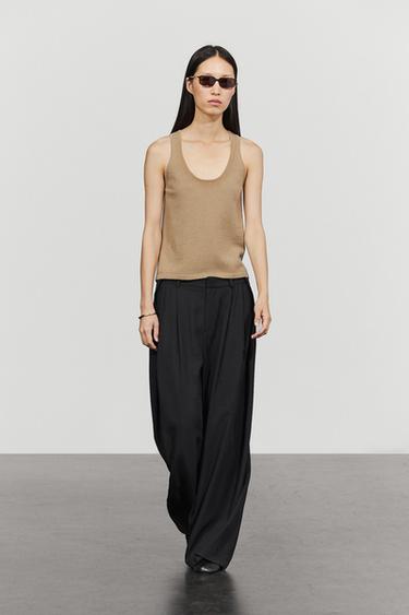 Wool blend knit round neck top — GREENISH 1